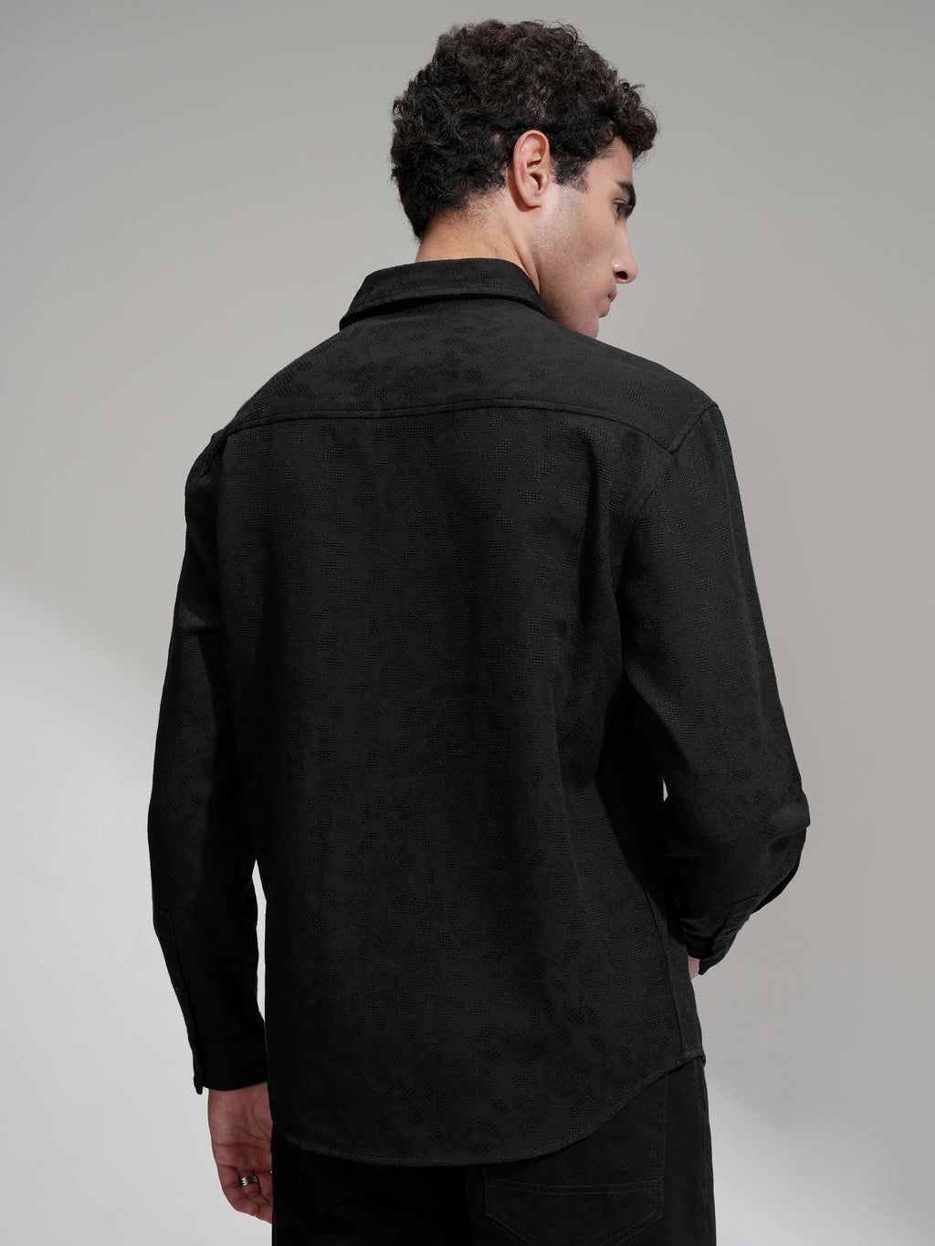 Highlander Men Black Self Design Relaxed Fit Casual Shirt - Black - Image 3