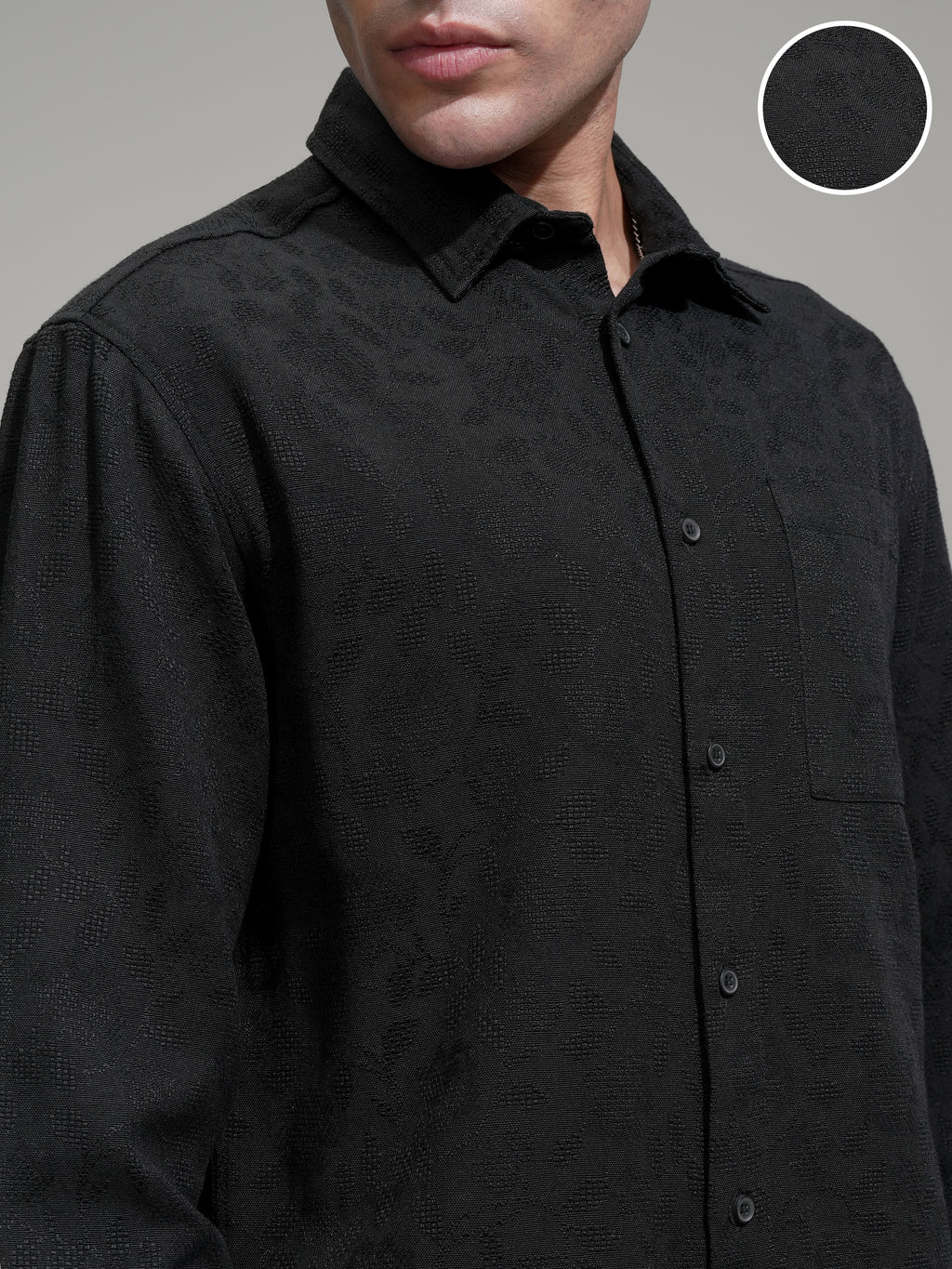 Highlander Men Black Self Design Relaxed Fit Casual Shirt - Black - Image 5