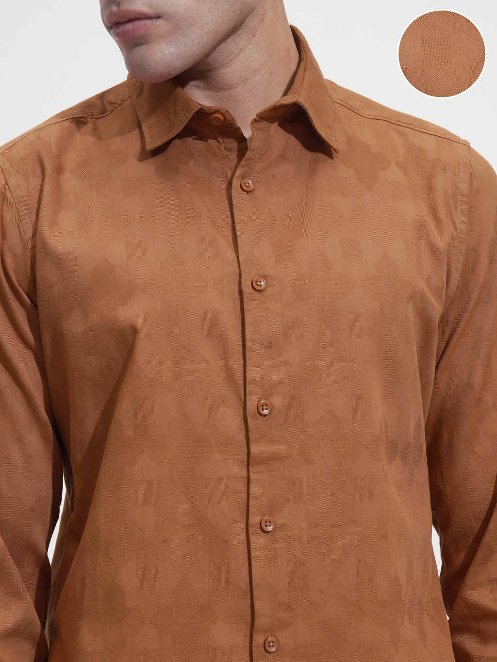 Highlander Men Rust Self Design Slim Fit Casual Shirt - Rust - Image 5