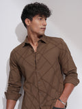 Highlander Men Brown Self Design Slim Fit Casual Shirt - Brown - Image 1