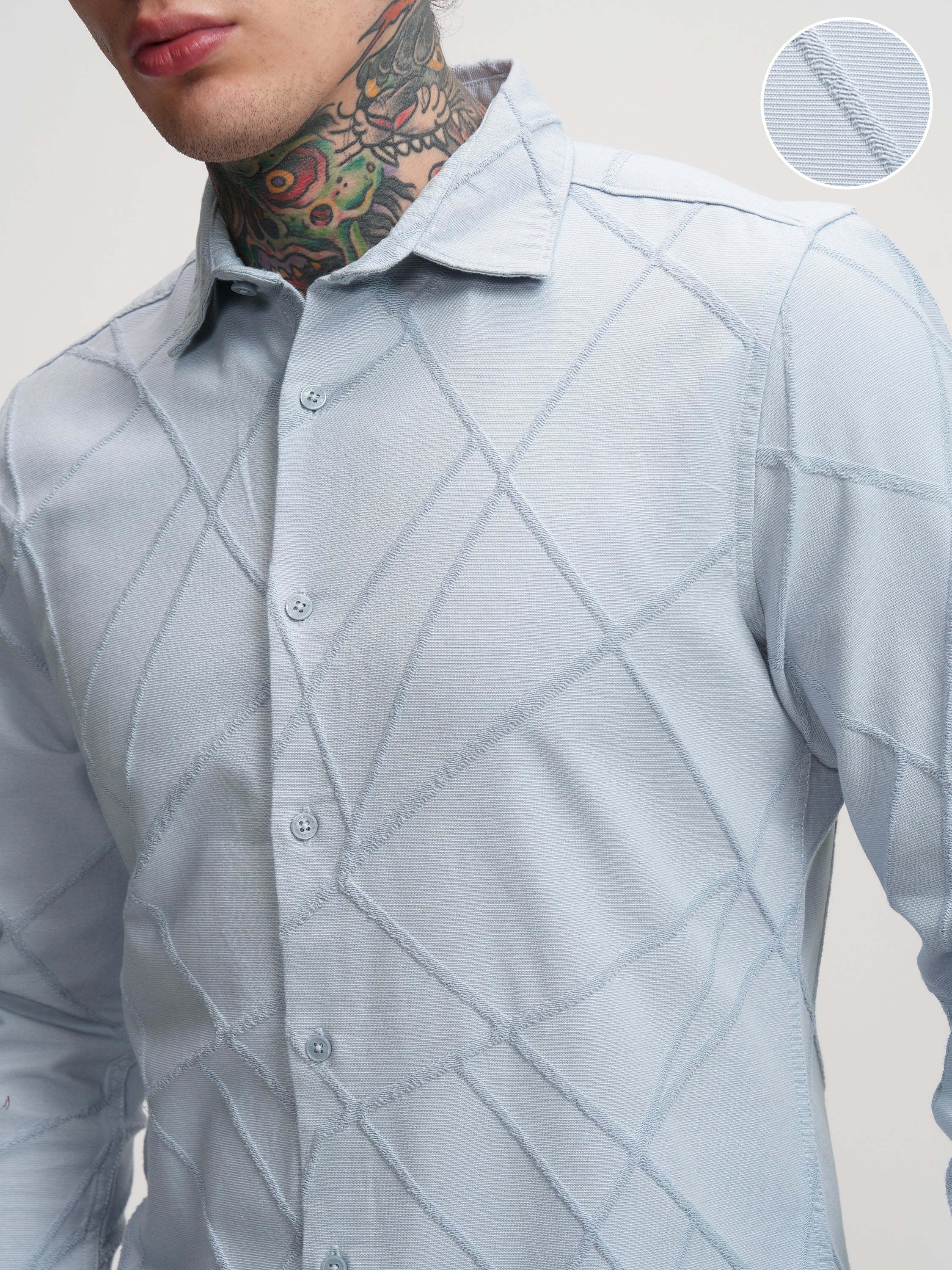 Highlander Men Blue Self Design Slim Fit Casual Shirt - Blue - Image 5