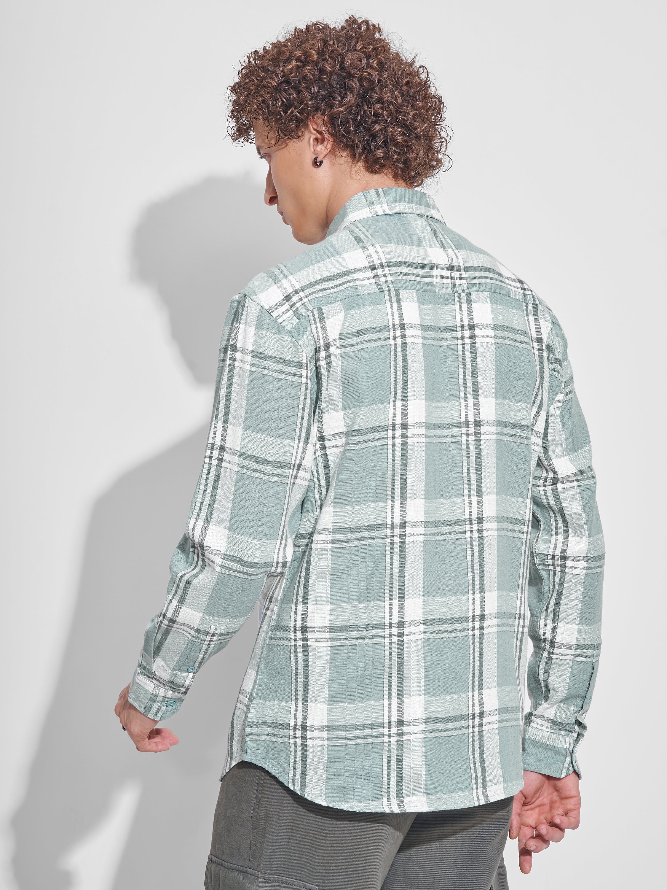 Highlander Men Green Checked Slim Fit Casual Shirt - Green - Image 3