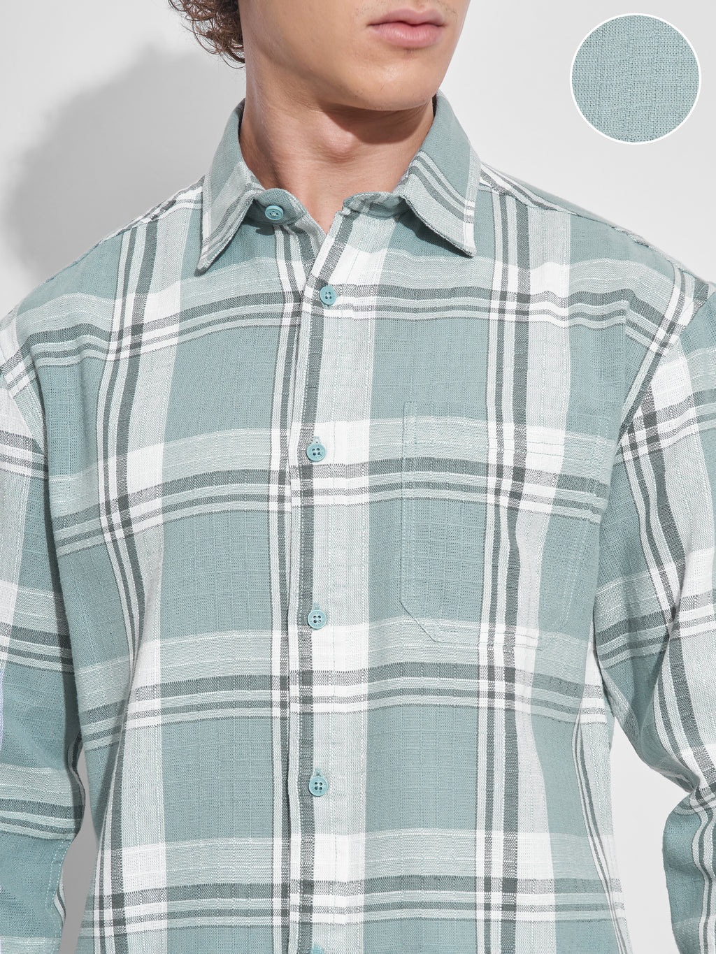 Highlander Men Green Checked Slim Fit Casual Shirt - Green - Image 5