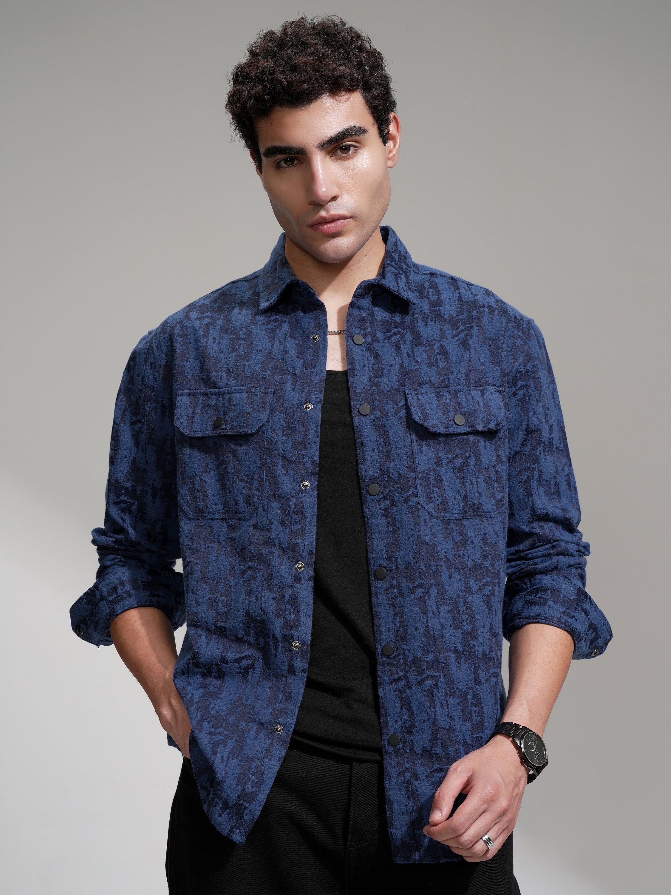 Highlander Men Blue Printed Relaxed Fit Casual Shirt - Blue - Image 1
