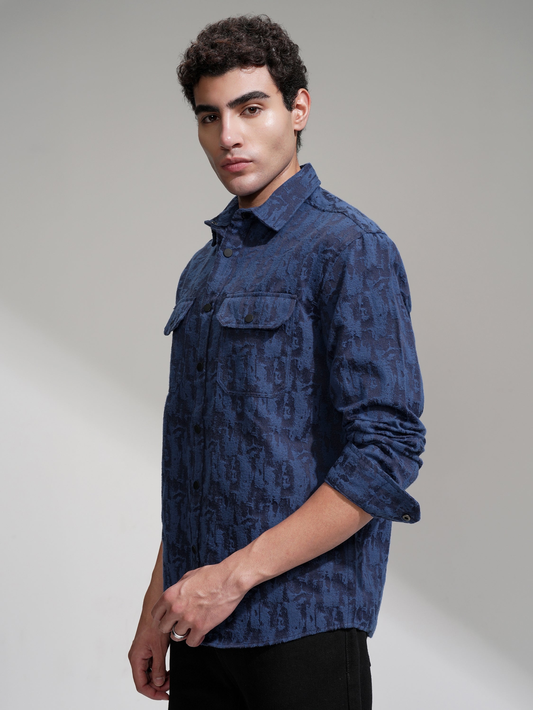 Highlander Men Blue Printed Relaxed Fit Casual Shirt - Blue - Image 4
