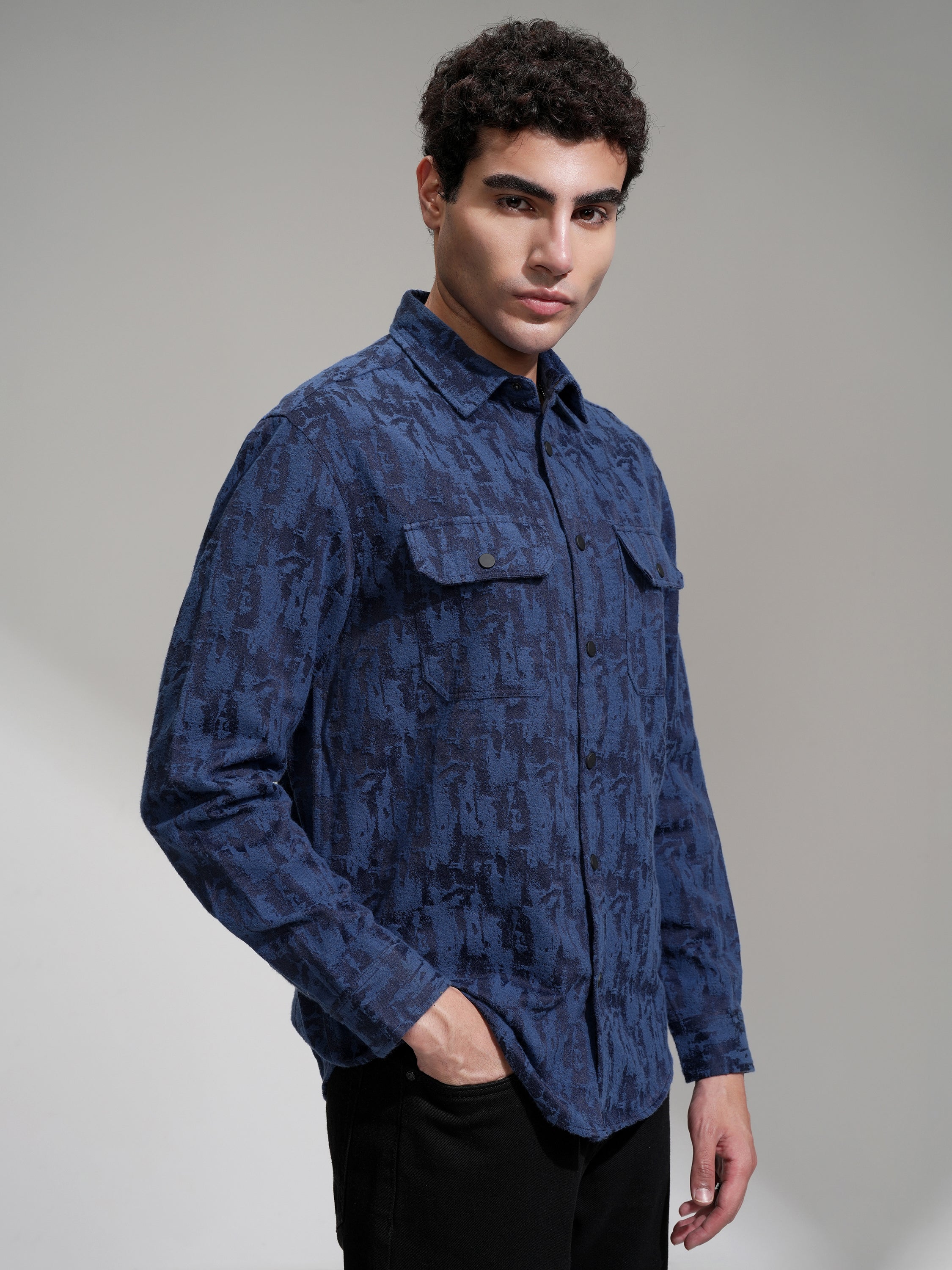 Highlander Men Blue Printed Relaxed Fit Casual Shirt - Blue - Image 6