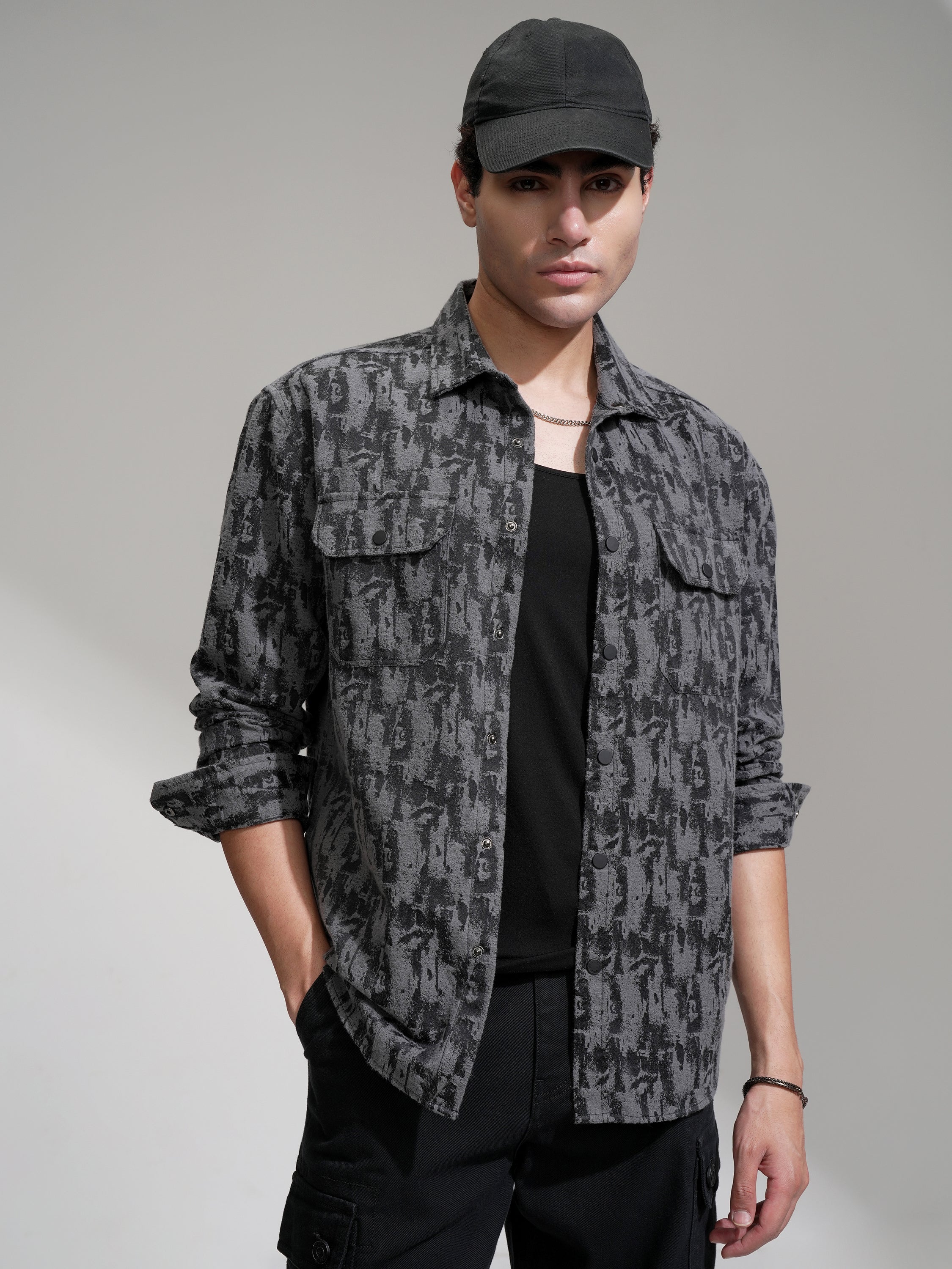 Highlander Men Grey Printed Relaxed Fit Casual Shirt - Grey - Image 1
