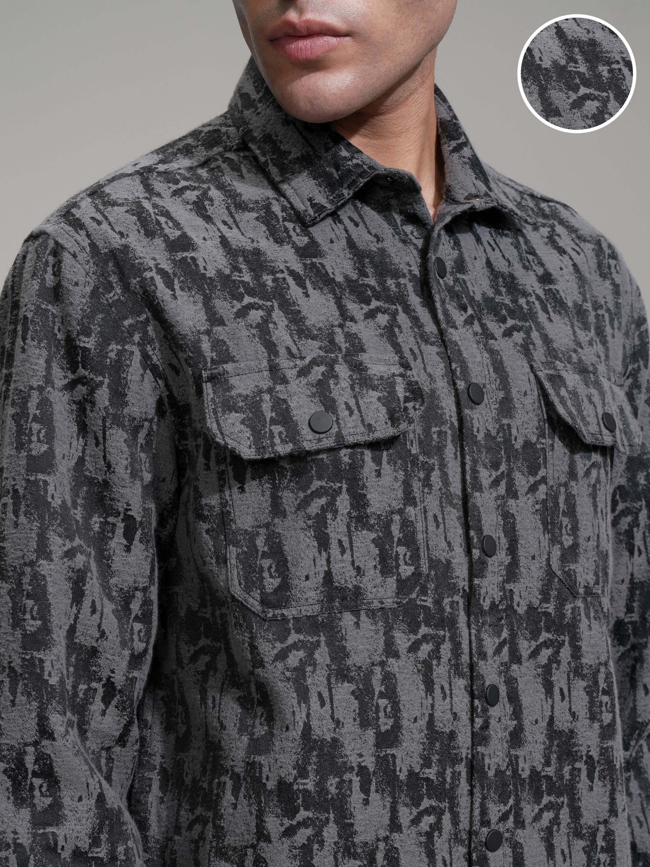 Highlander Men Grey Printed Relaxed Fit Casual Shirt - Grey - Image 5