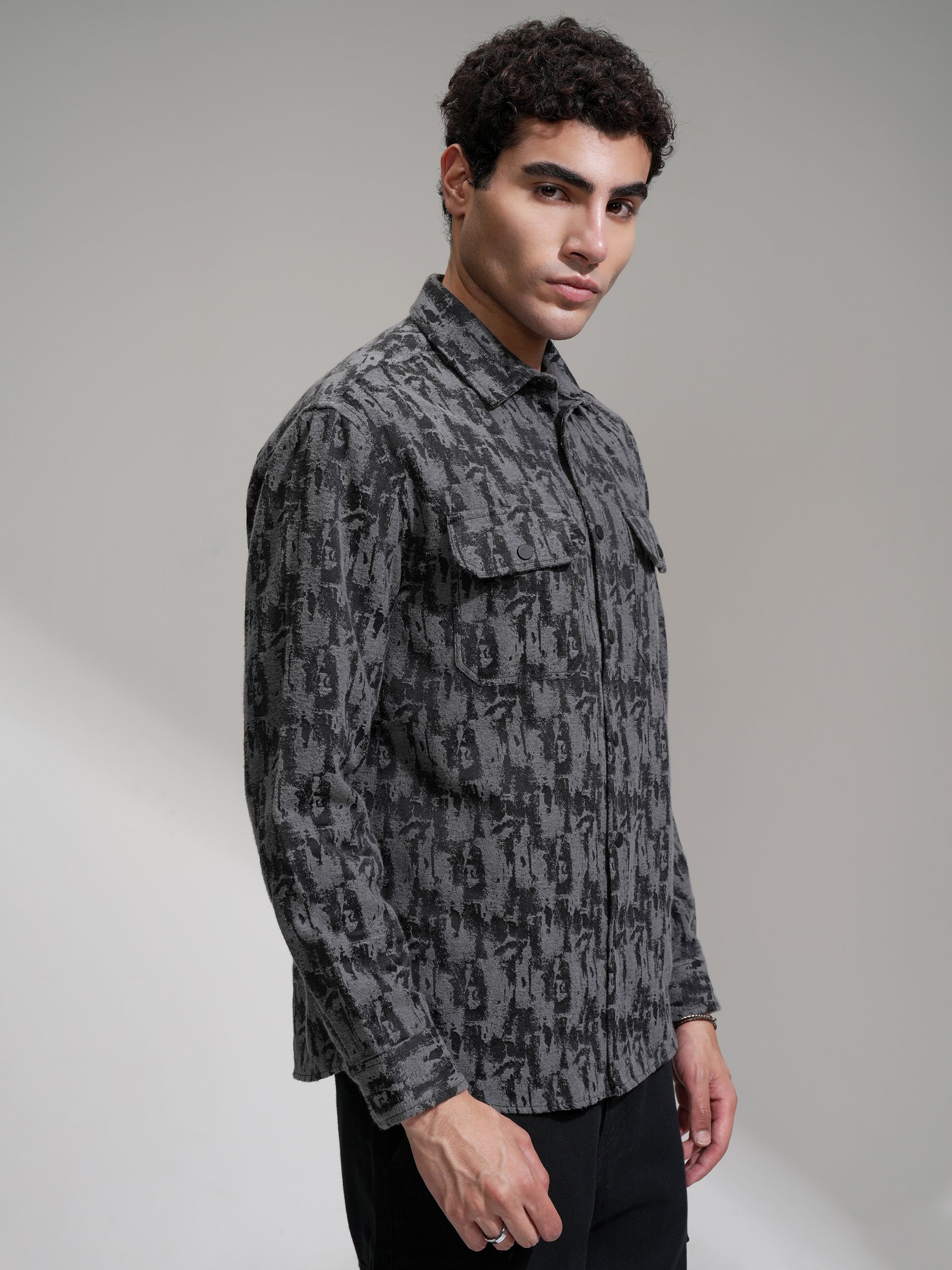 Highlander Men Grey Printed Relaxed Fit Casual Shirt - Grey - Image 6