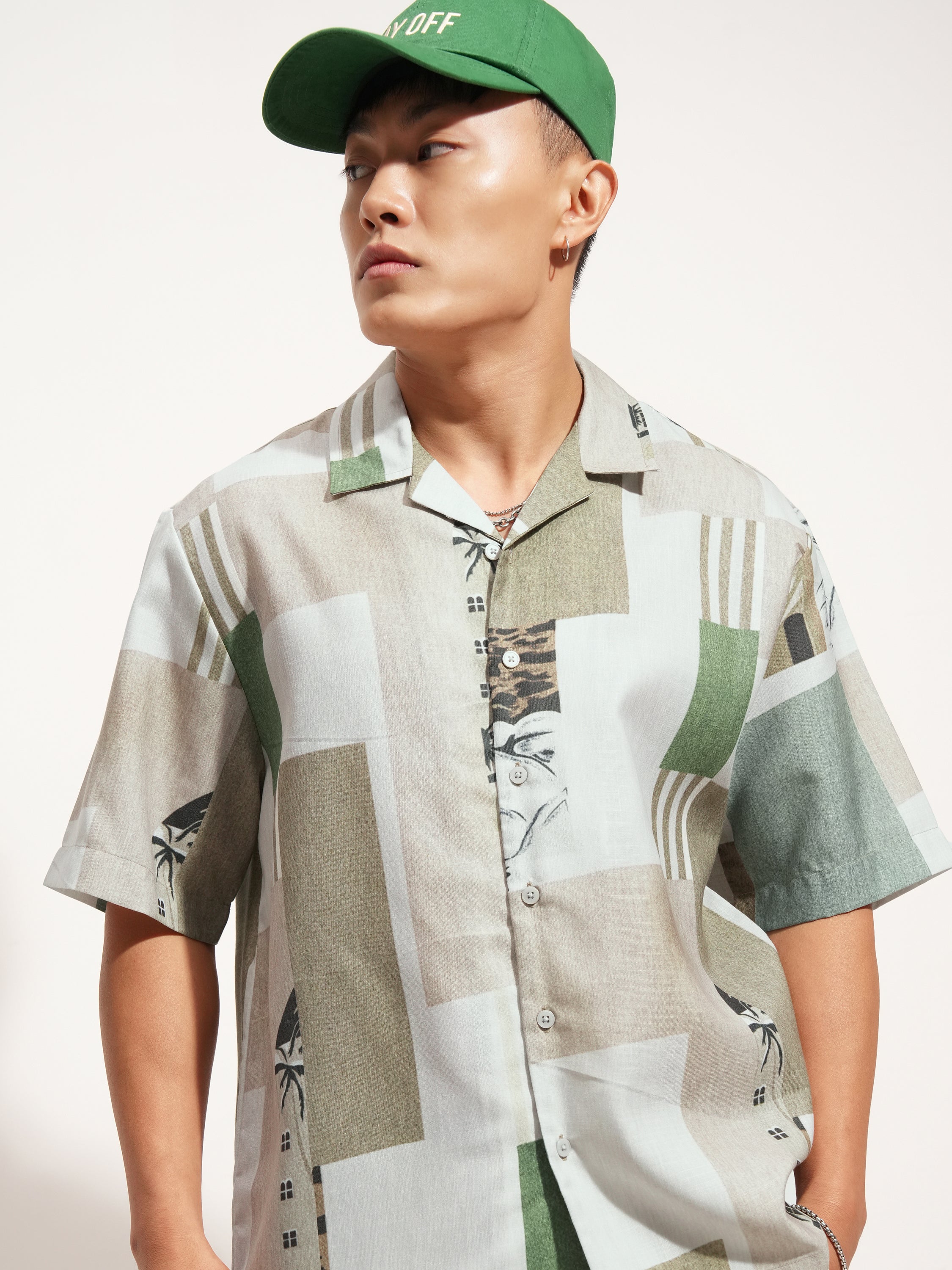Highlander Men Green Printed Boxy Fit Casual Shirt - Green - Image 1