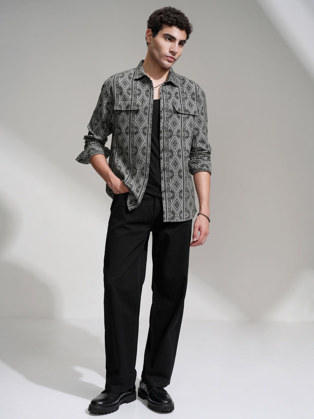 Highlander Men Charcoal Printed Relaxed Fit Casual Shirt - Charcoal - Image 2
