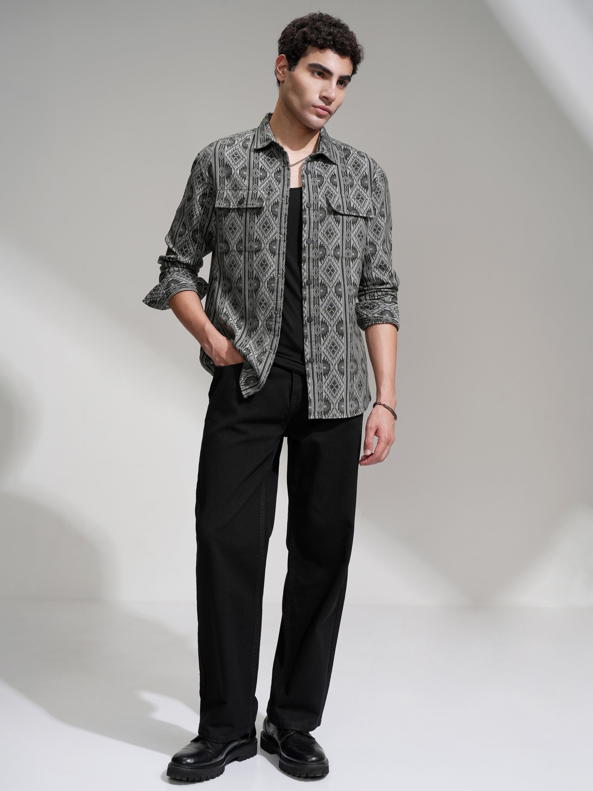 Highlander Men Charcoal Printed Relaxed Fit Casual Shirt - Charcoal - Image 2