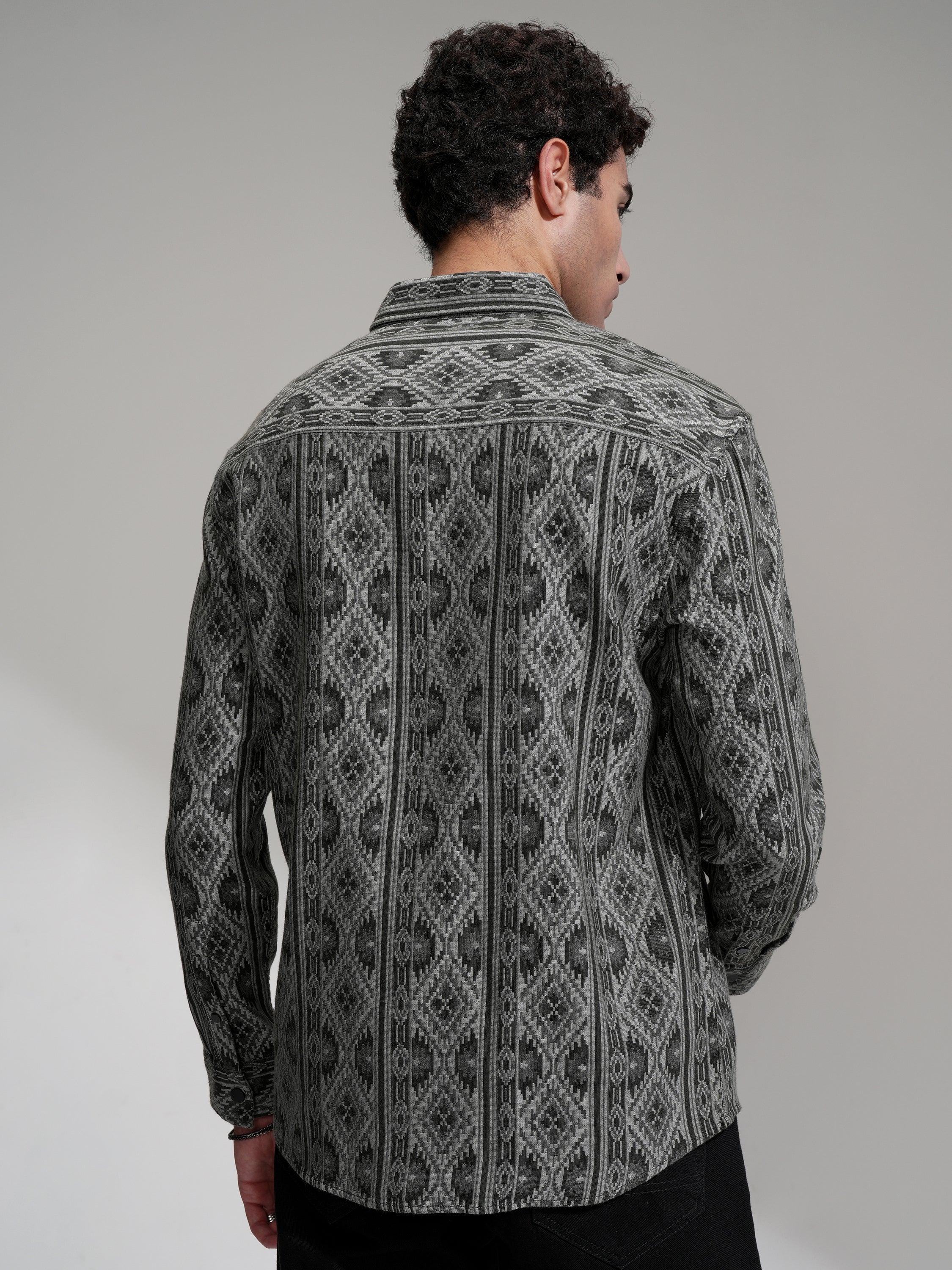 Highlander Men Charcoal Printed Relaxed Fit Casual Shirt - Charcoal - Image 3