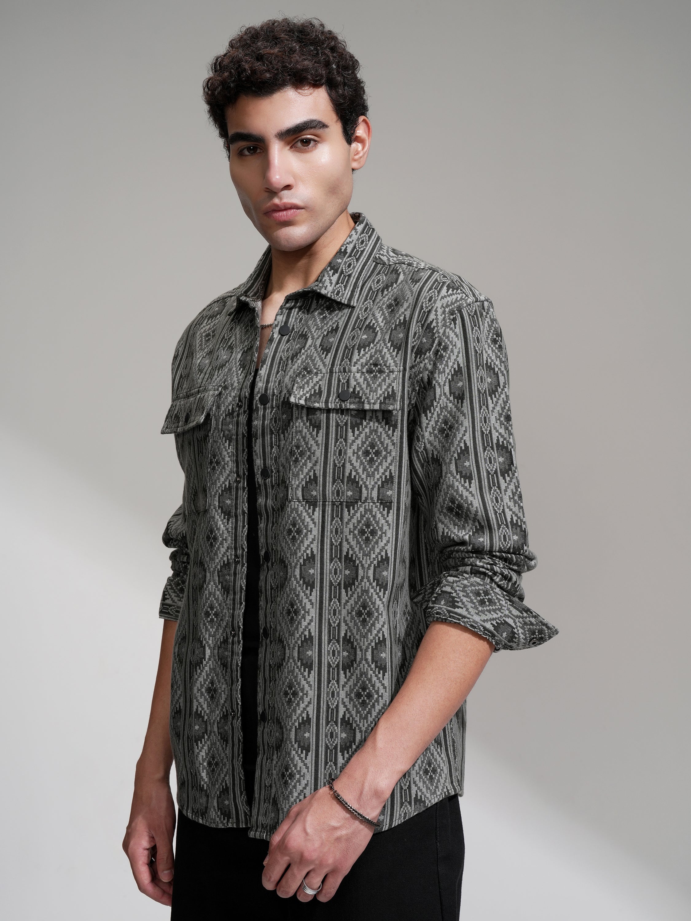 Highlander Men Charcoal Printed Relaxed Fit Casual Shirt - Charcoal - Image 4