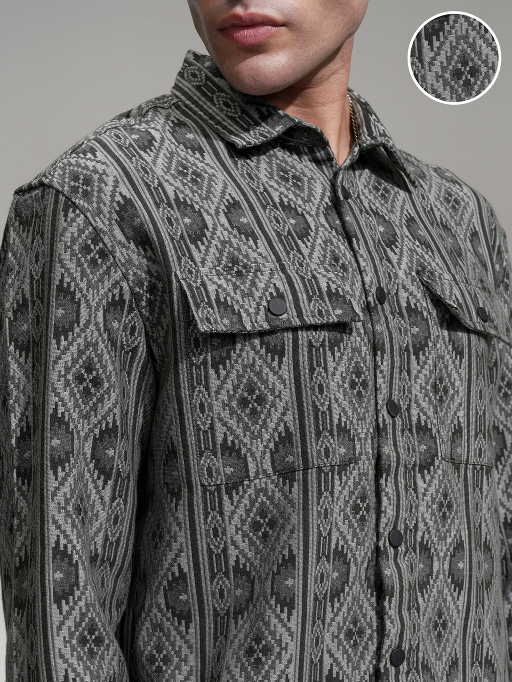 Highlander Men Charcoal Printed Relaxed Fit Casual Shirt - Charcoal - Image 5