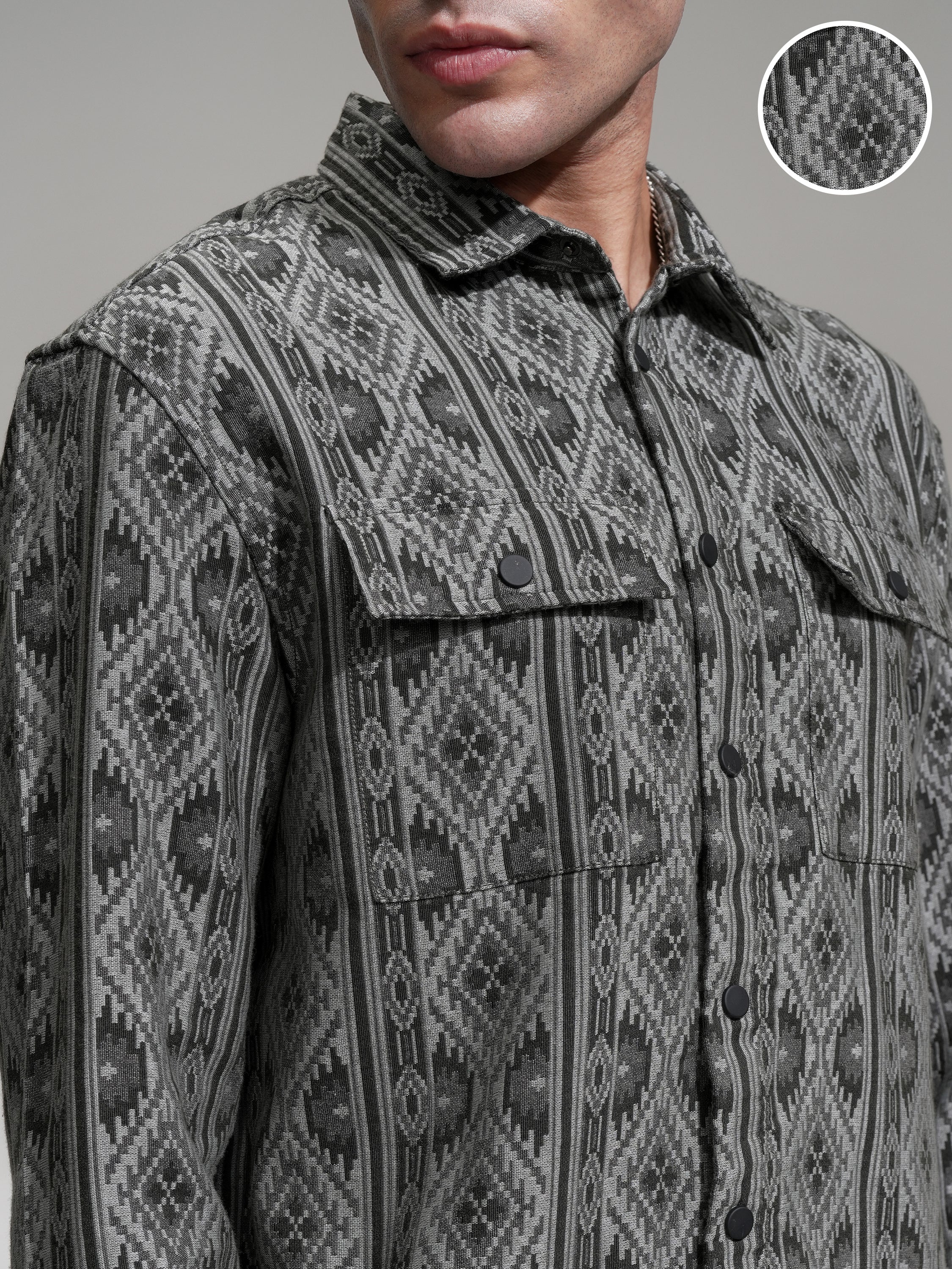 Highlander Men Charcoal Printed Relaxed Fit Casual Shirt - Charcoal - Image 5