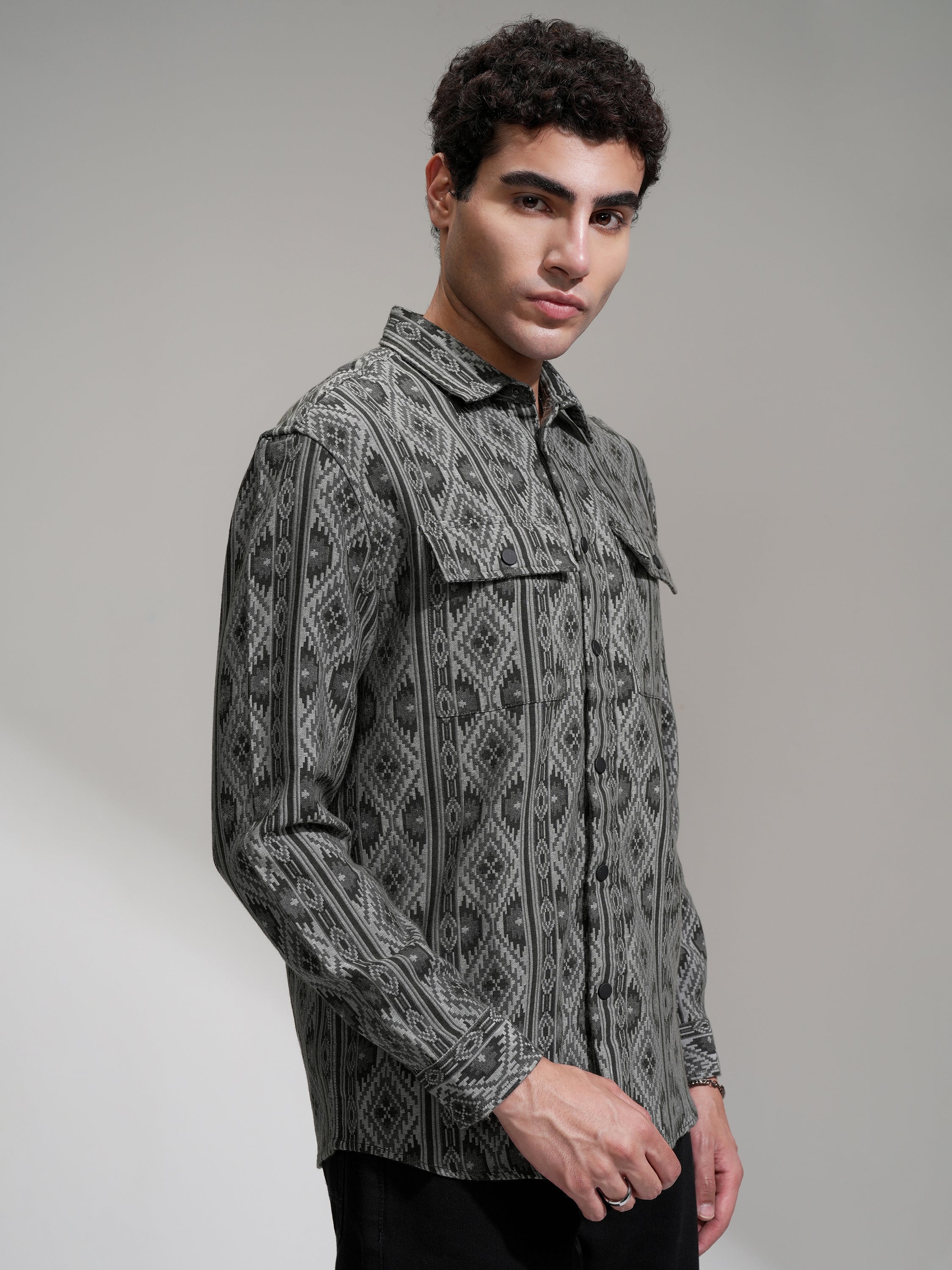 Highlander Men Charcoal Printed Relaxed Fit Casual Shirt - Charcoal - Image 6