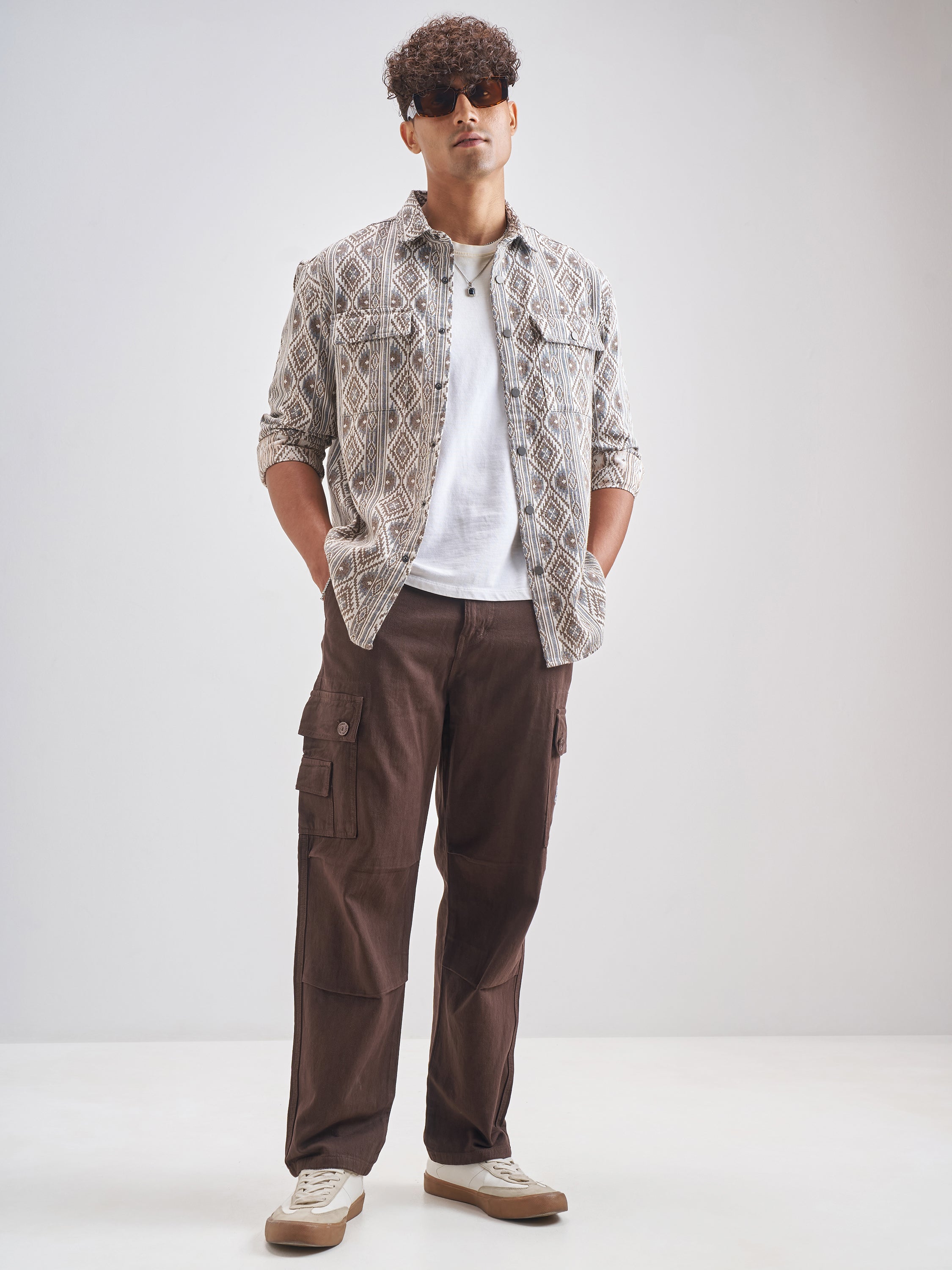 Highlander Men Brown Self Design Relaxed Fit Casual Shirt - Brown - Image 2