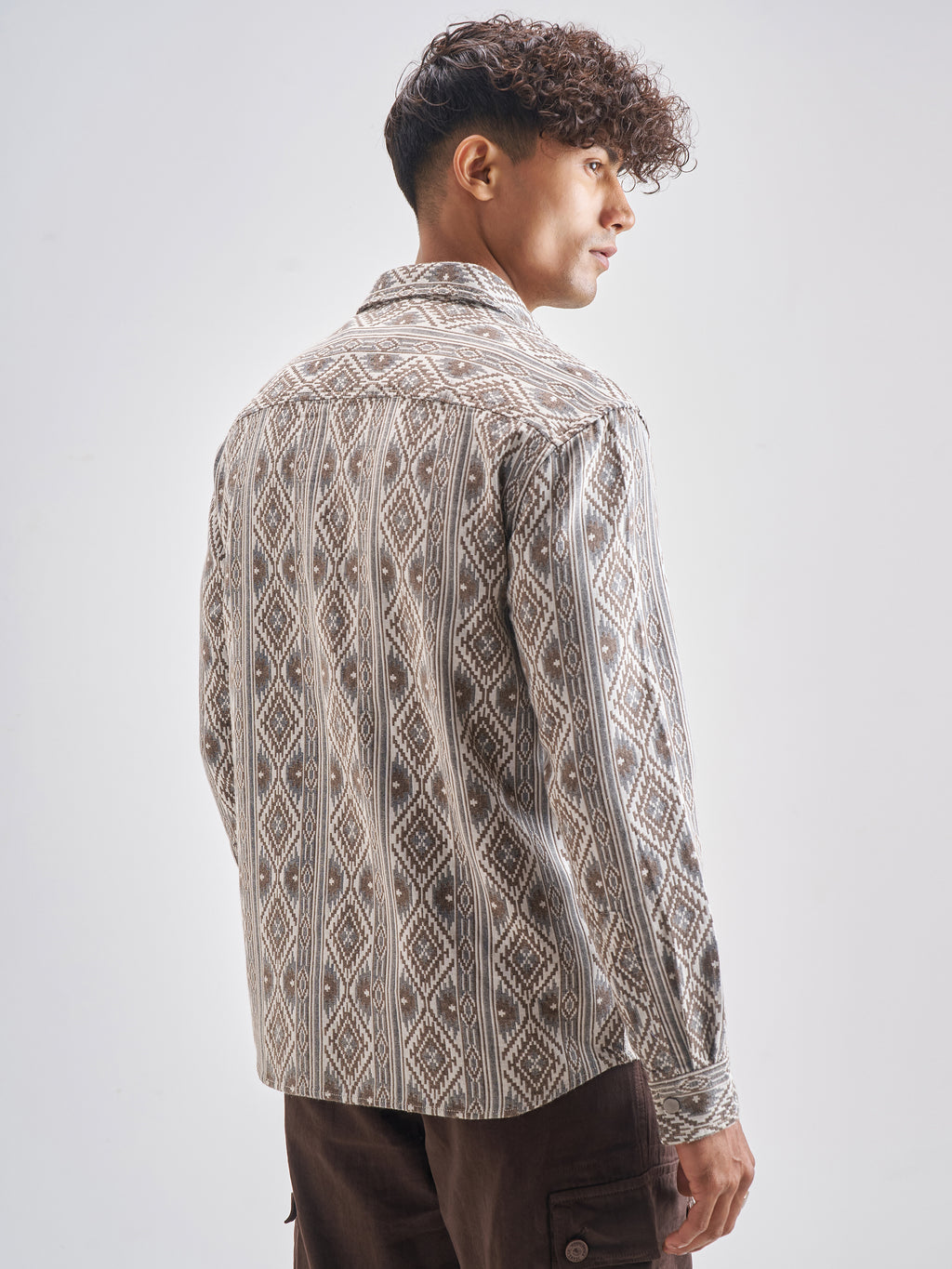 Highlander Men Brown Self Design Relaxed Fit Casual Shirt - Brown - Image 3