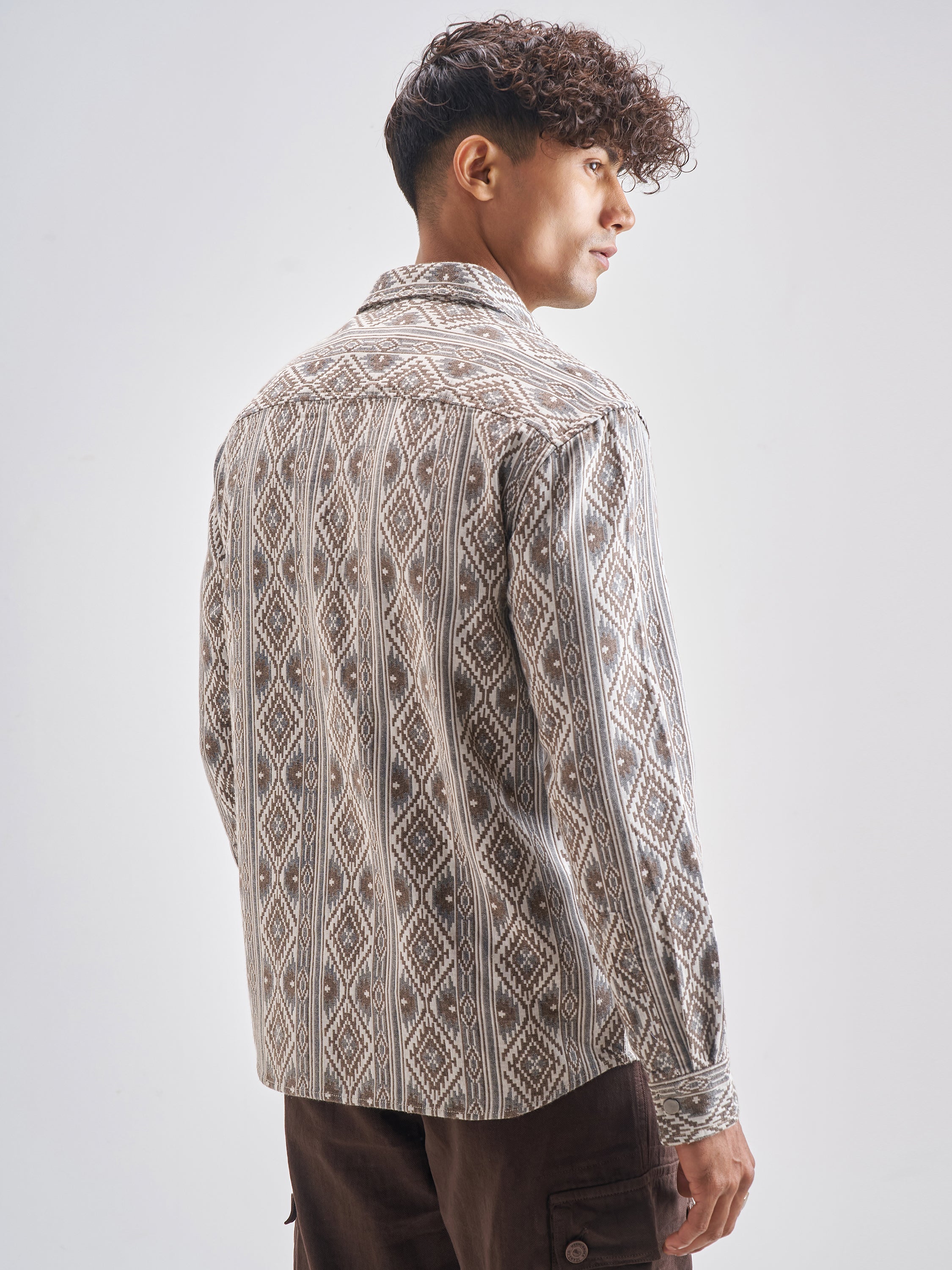Highlander Men Brown Self Design Relaxed Fit Casual Shirt - Brown - Image 3