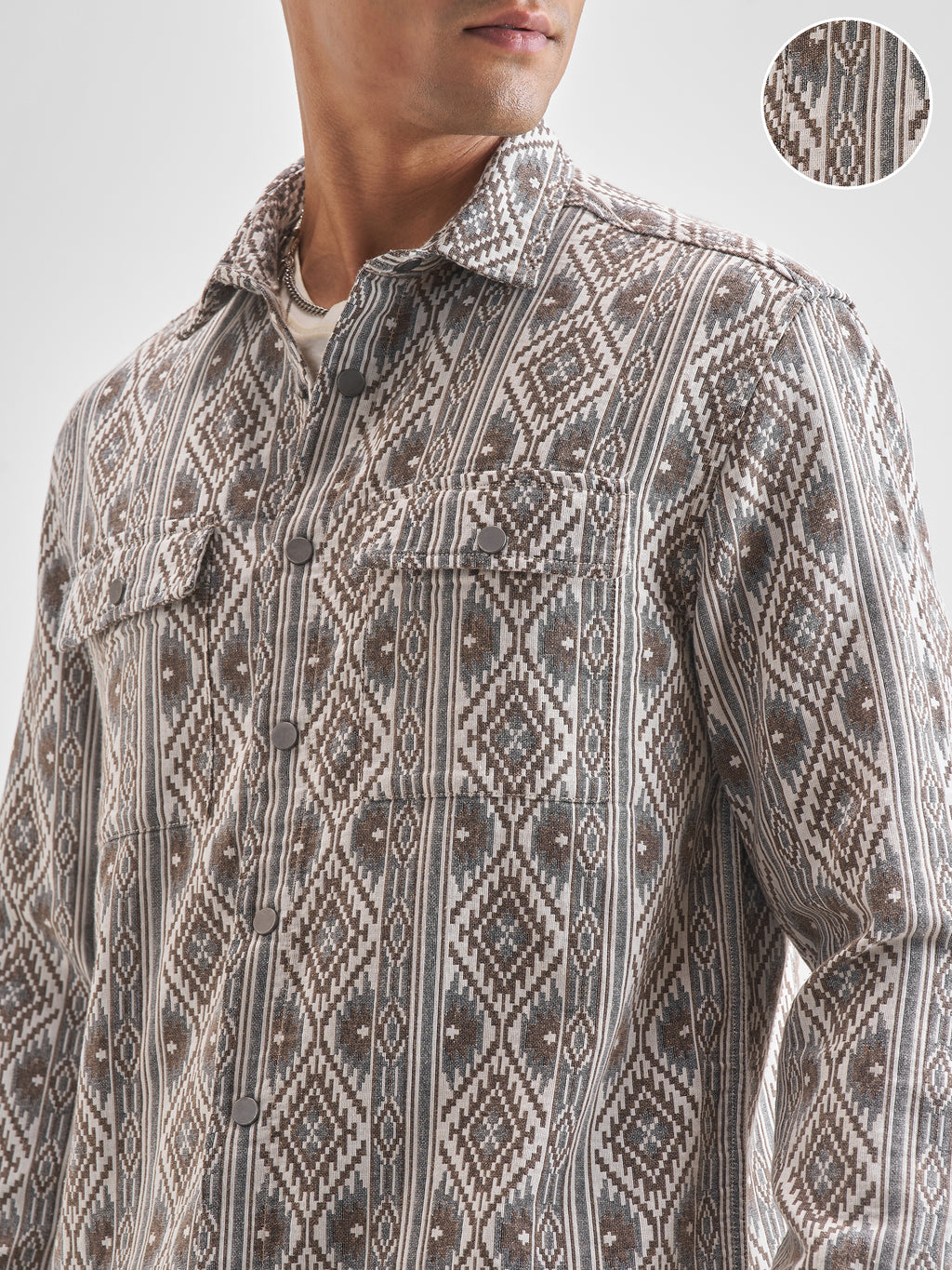 Highlander Men Brown Self Design Relaxed Fit Casual Shirt - Brown - Image 5