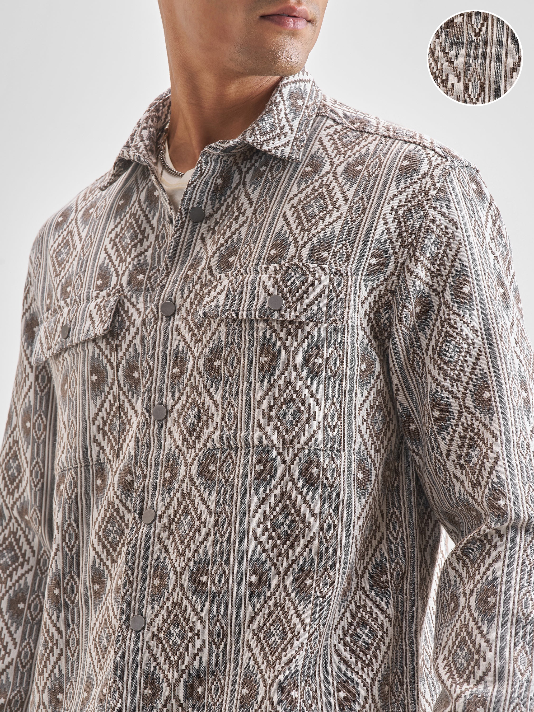 Highlander Men Brown Self Design Relaxed Fit Casual Shirt - Brown - Image 5