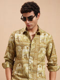 Highlander Men Yellow Printed Slim Fit Casual Shirt - Yellow - Image 1