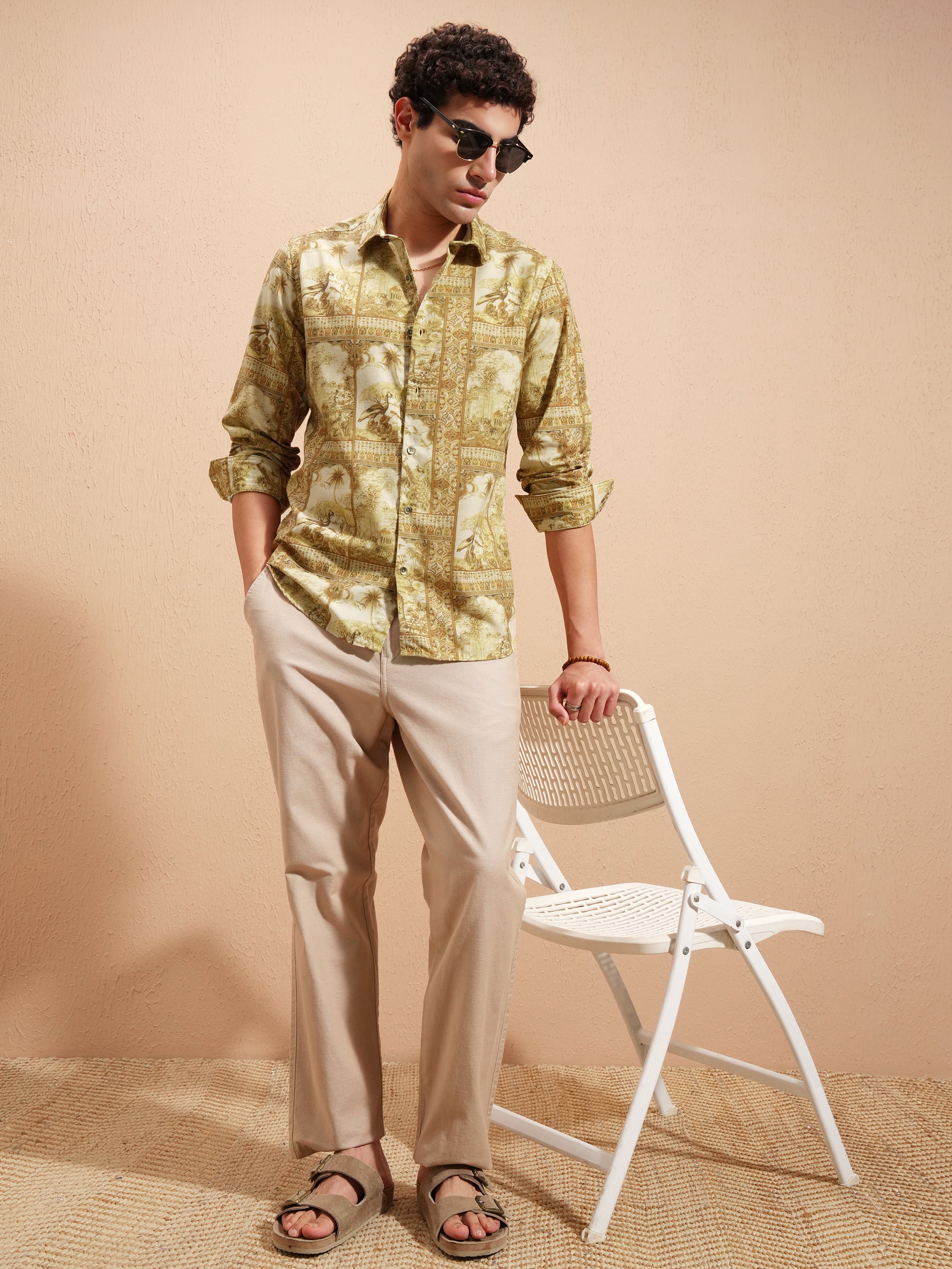 Highlander Men Yellow Printed Slim Fit Casual Shirt - Yellow - Image 2