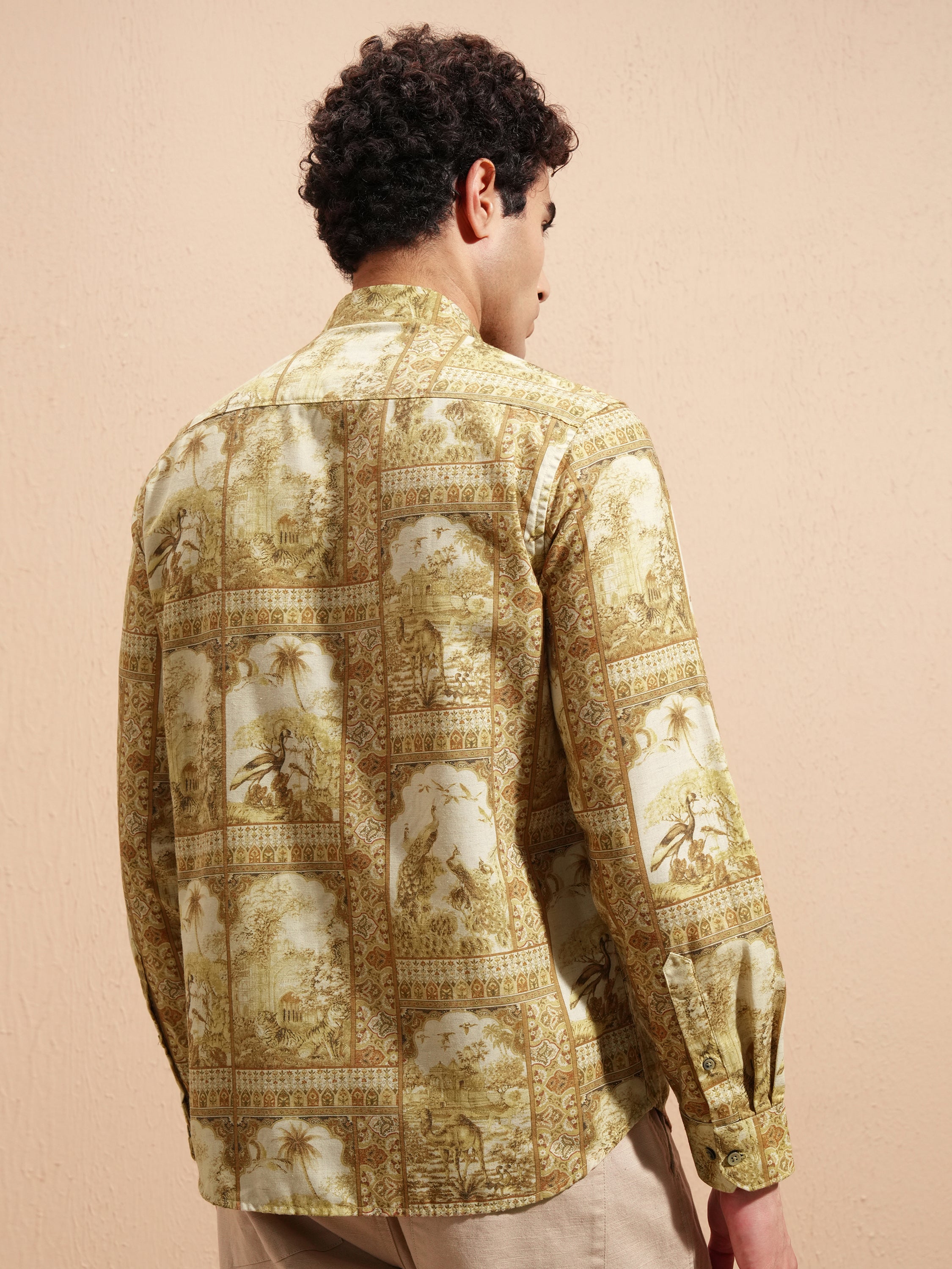 Highlander Men Yellow Printed Slim Fit Casual Shirt - Yellow - Image 3