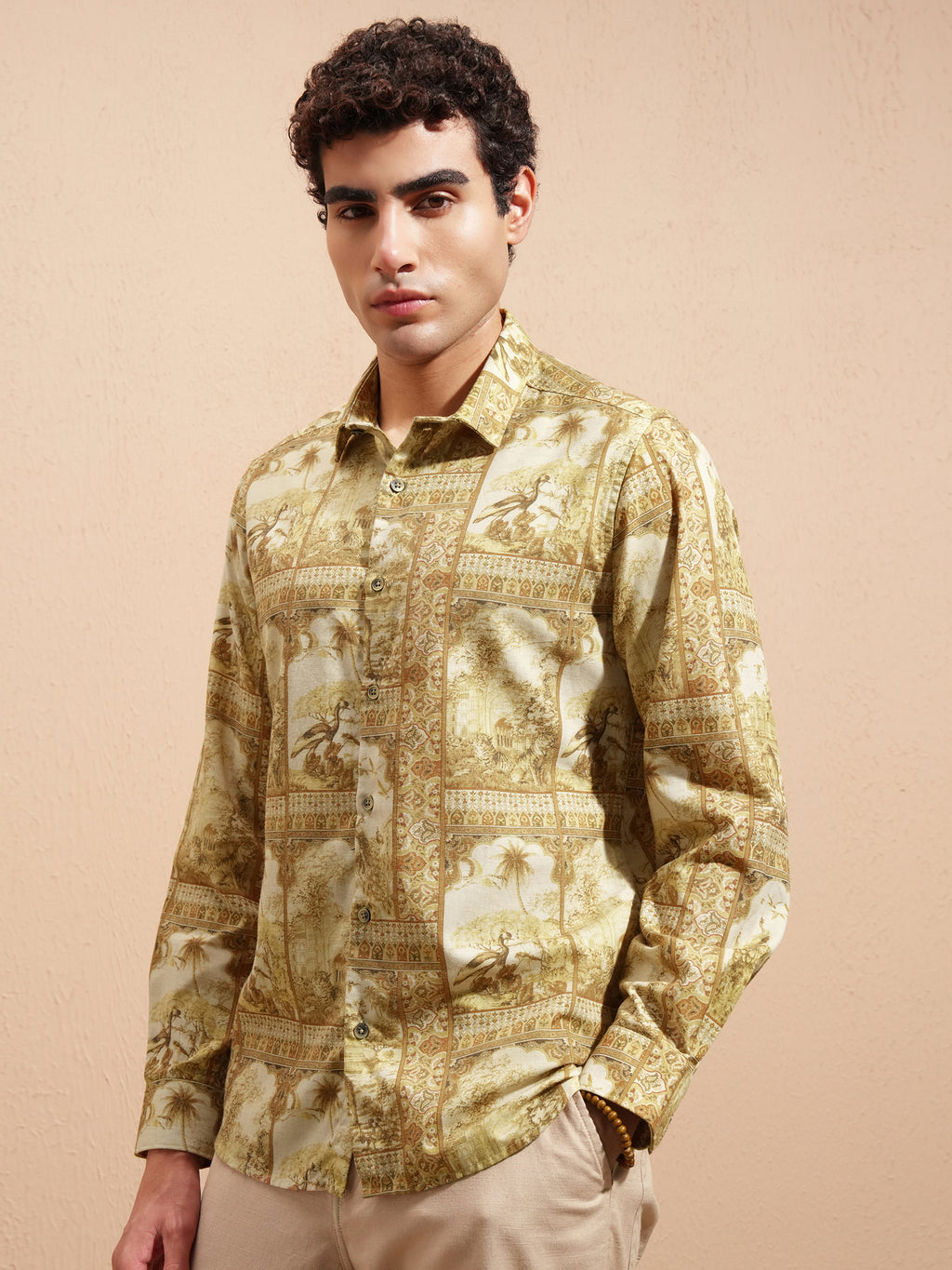 Highlander Men Yellow Printed Slim Fit Casual Shirt - Yellow - Image 4