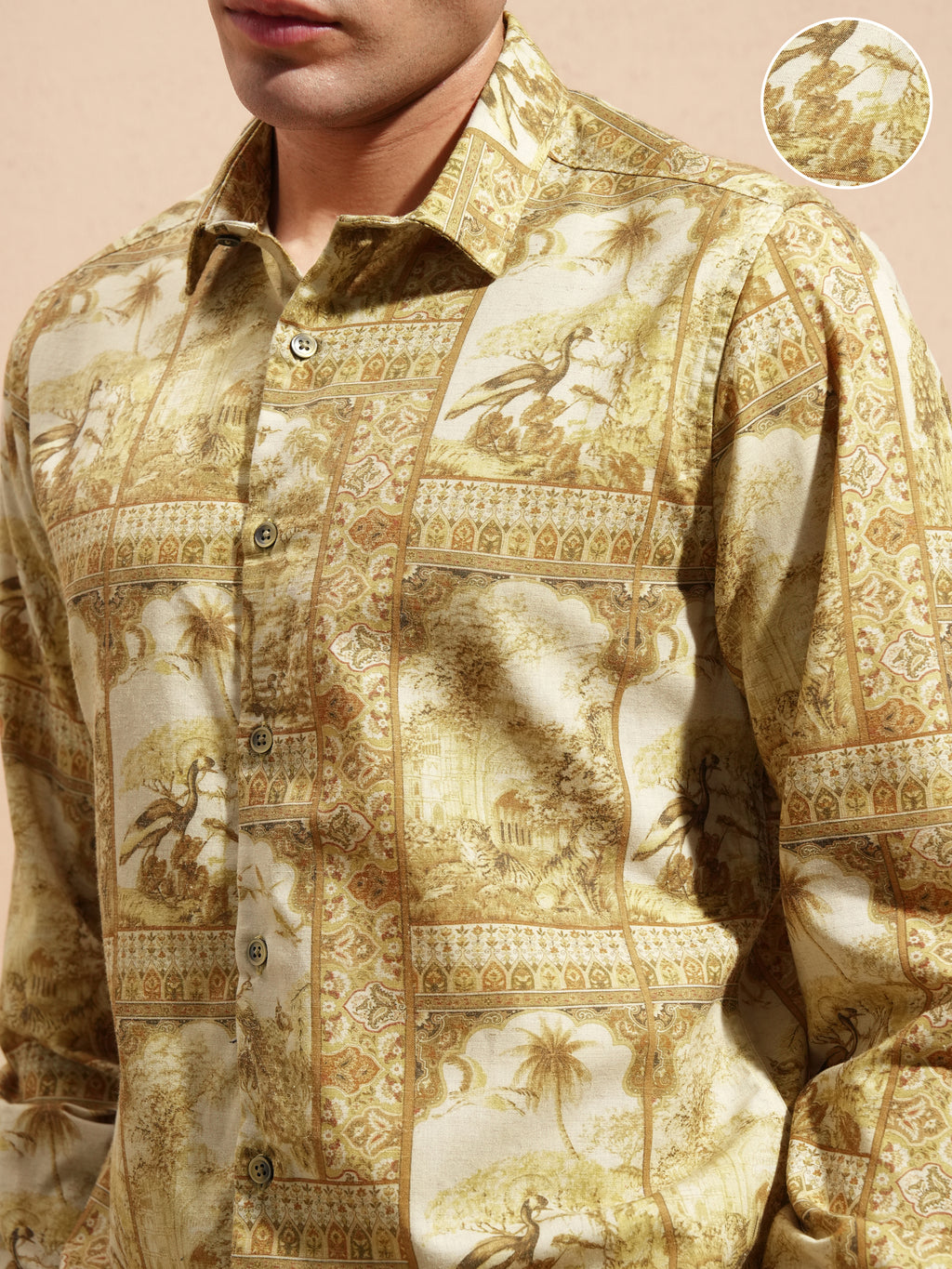 Highlander Men Yellow Printed Slim Fit Casual Shirt - Yellow - Image 5
