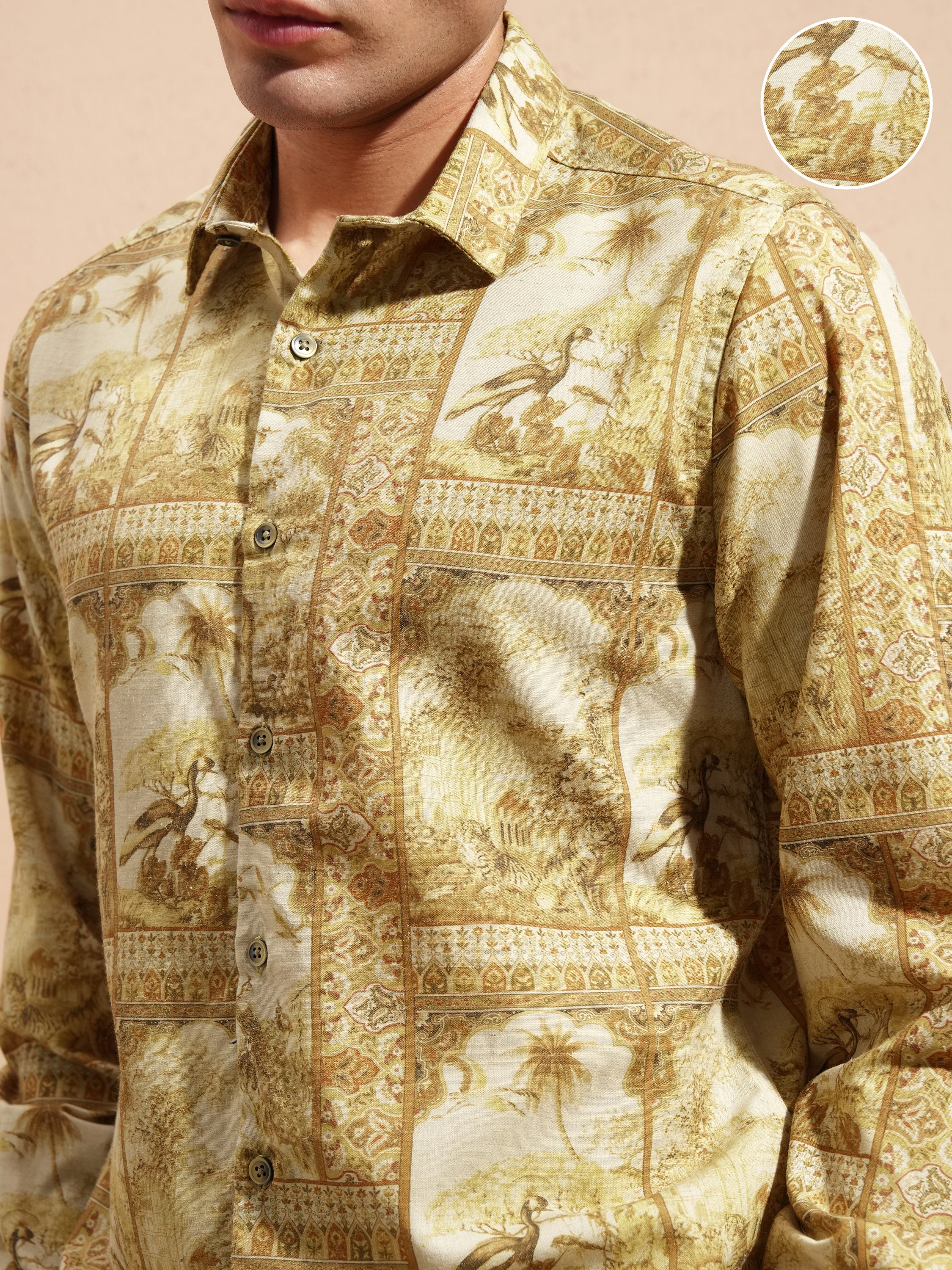 Highlander Men Yellow Printed Slim Fit Casual Shirt - Yellow - Image 5