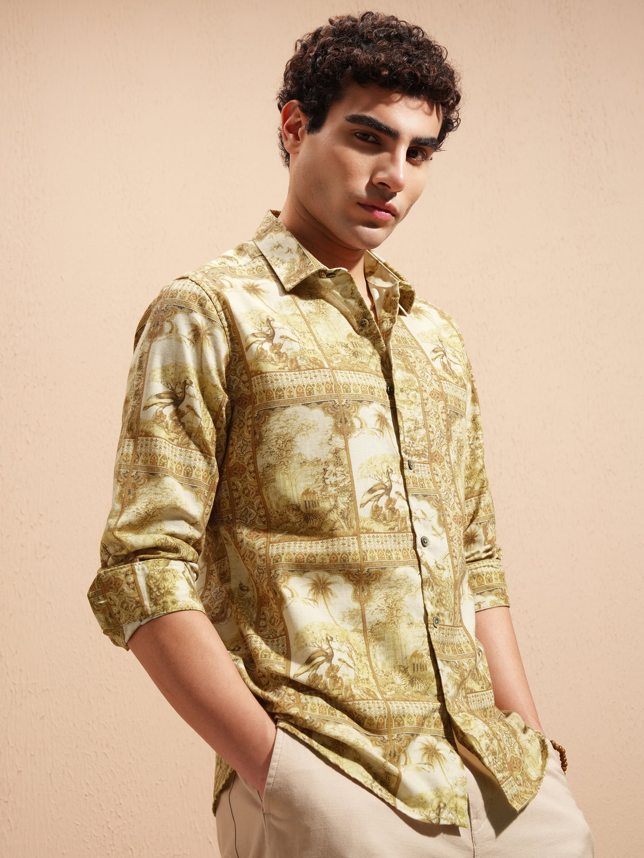 Highlander Men Yellow Printed Slim Fit Casual Shirt - Yellow - Image 6