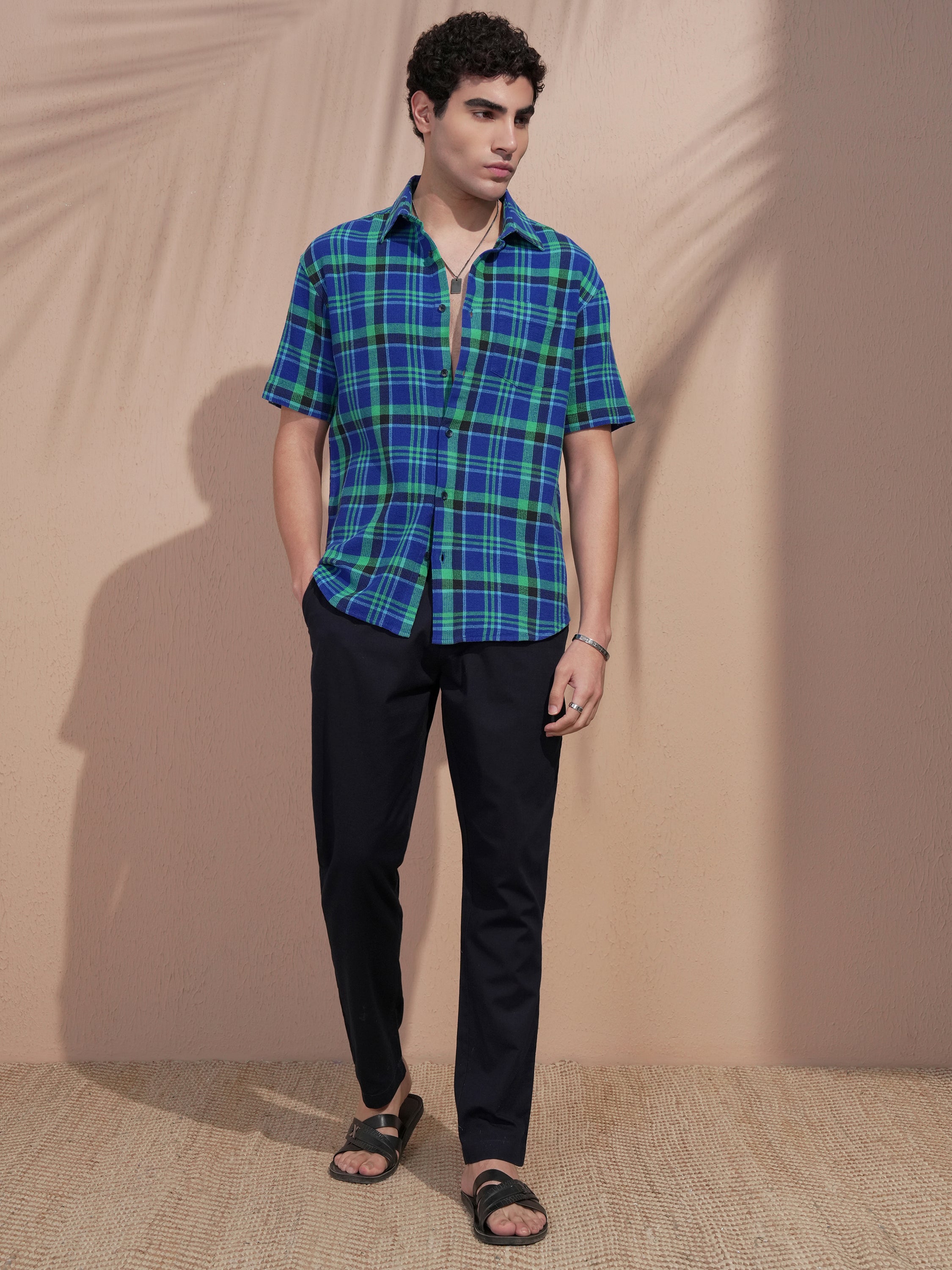 Highlander Men Blue Checked Relaxed Fit Casual Shirt - Blue - Image 2