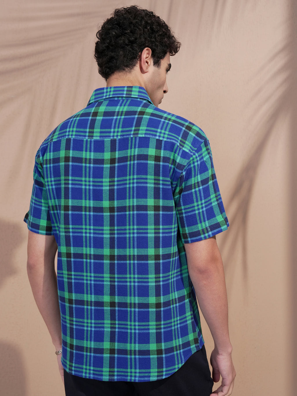 Highlander Men Blue Checked Relaxed Fit Casual Shirt - Blue - Image 3