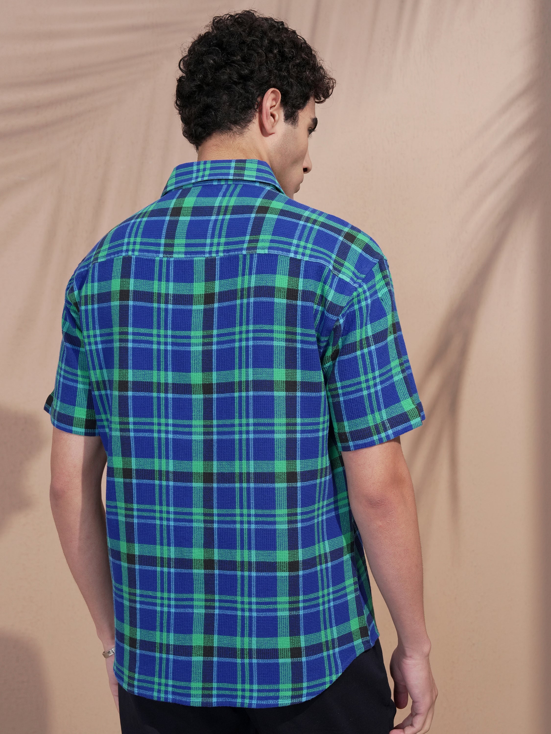 Highlander Men Blue Checked Relaxed Fit Casual Shirt - Blue - Image 3