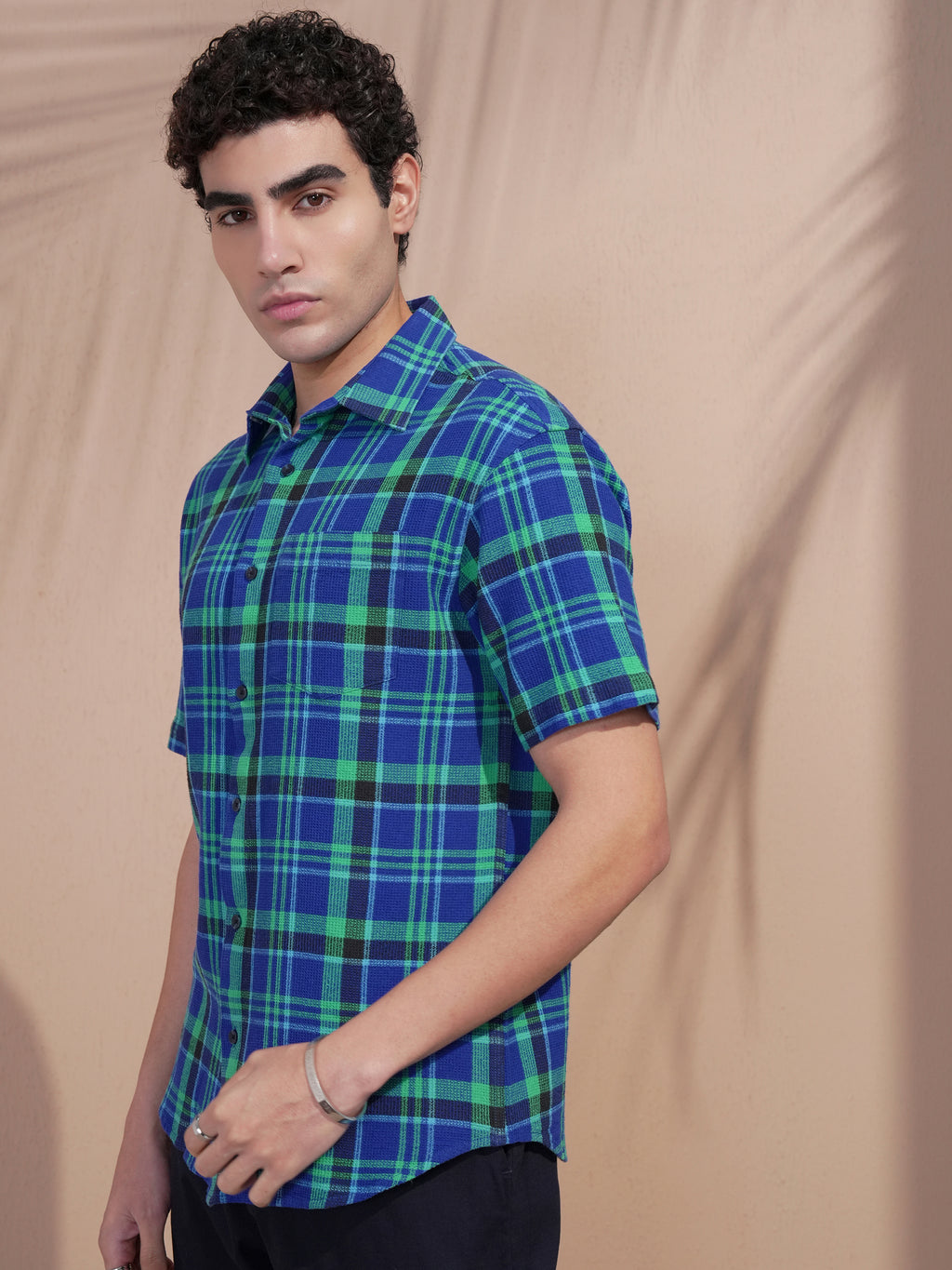 Highlander Men Blue Checked Relaxed Fit Casual Shirt - Blue - Image 4