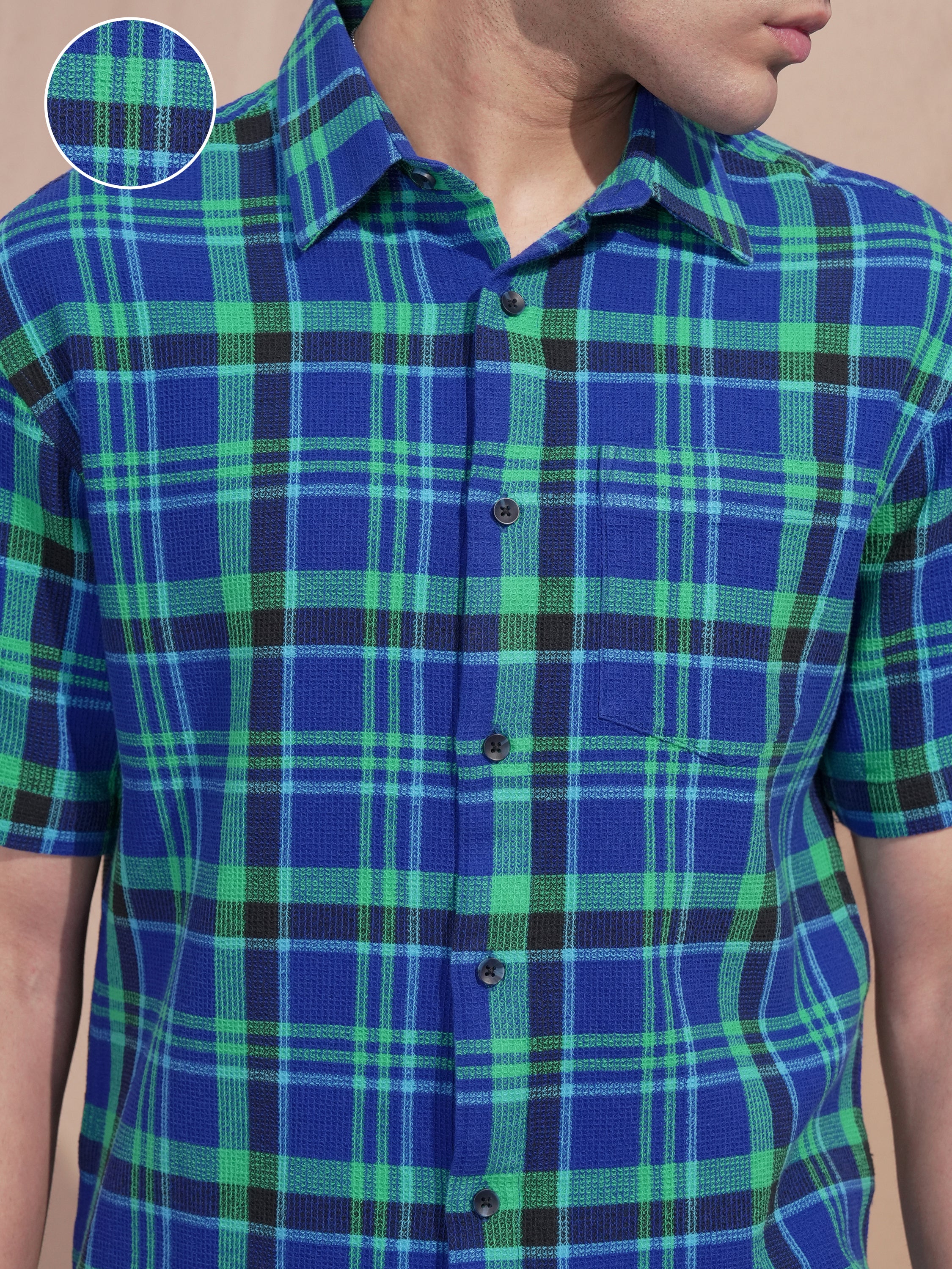 Highlander Men Blue Checked Relaxed Fit Casual Shirt - Blue - Image 5
