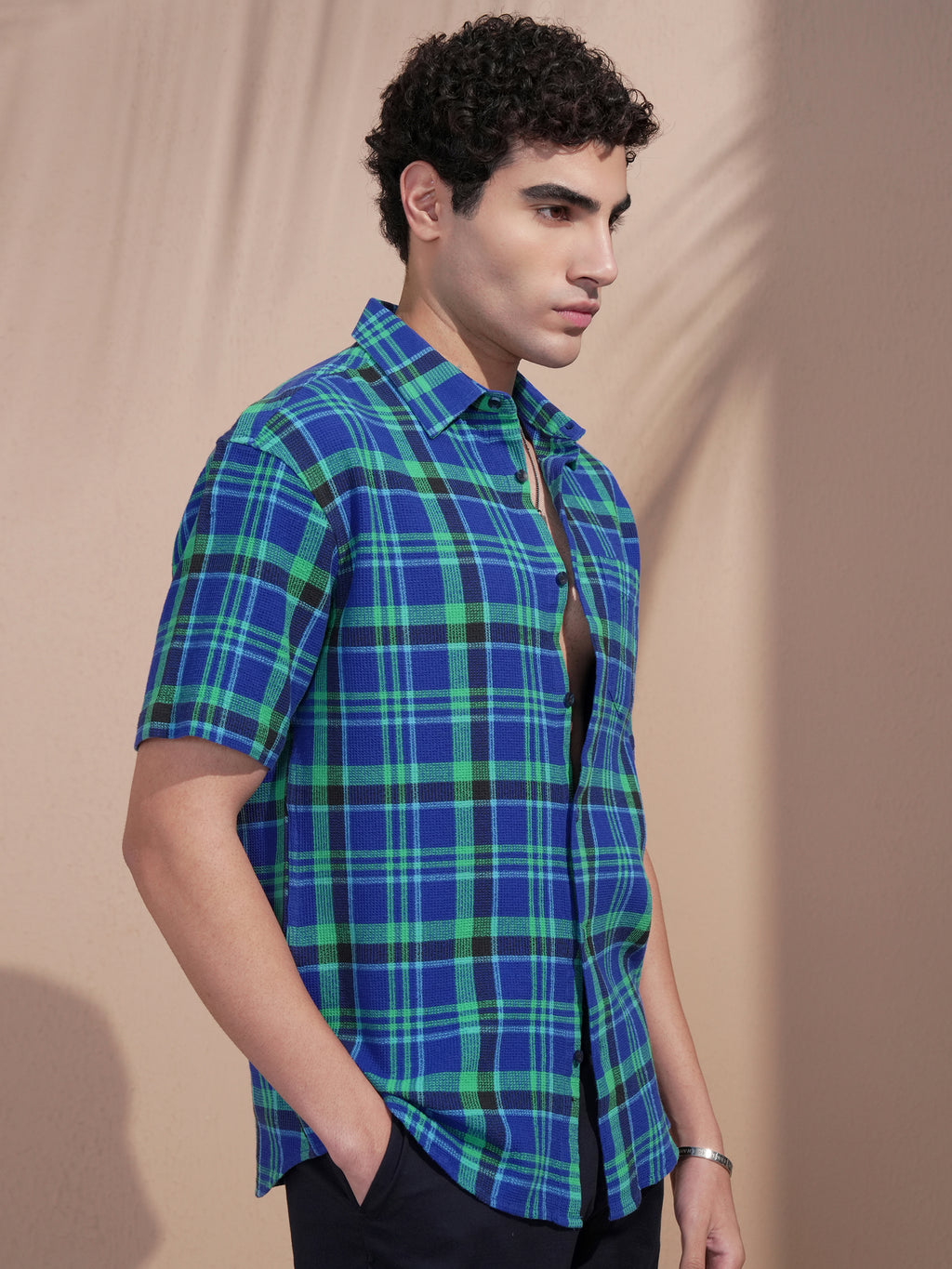 Highlander Men Blue Checked Relaxed Fit Casual Shirt - Blue - Image 6