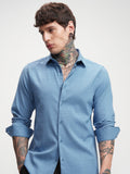 Highlander Men Blue Self Design Slim Fit Casual Shirt - Blue - Image 1