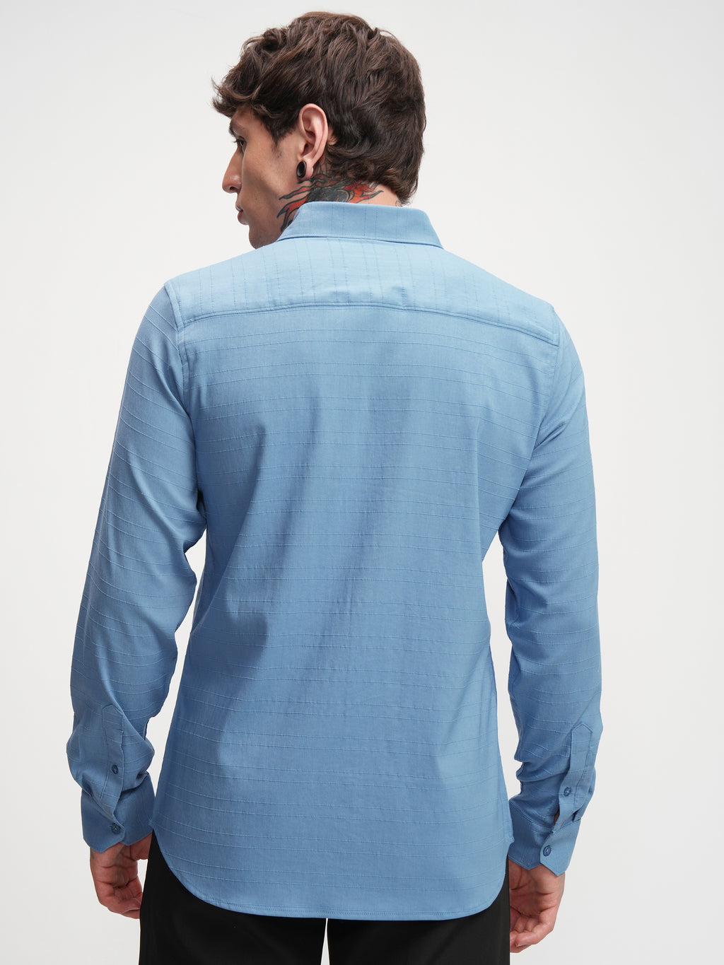 Highlander Men Blue Self Design Slim Fit Casual Shirt - Blue - Image 3