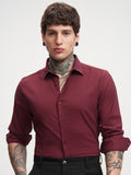 Highlander Men Maroon Self Design Slim Fit Casual Shirt - Maroon - Image 1