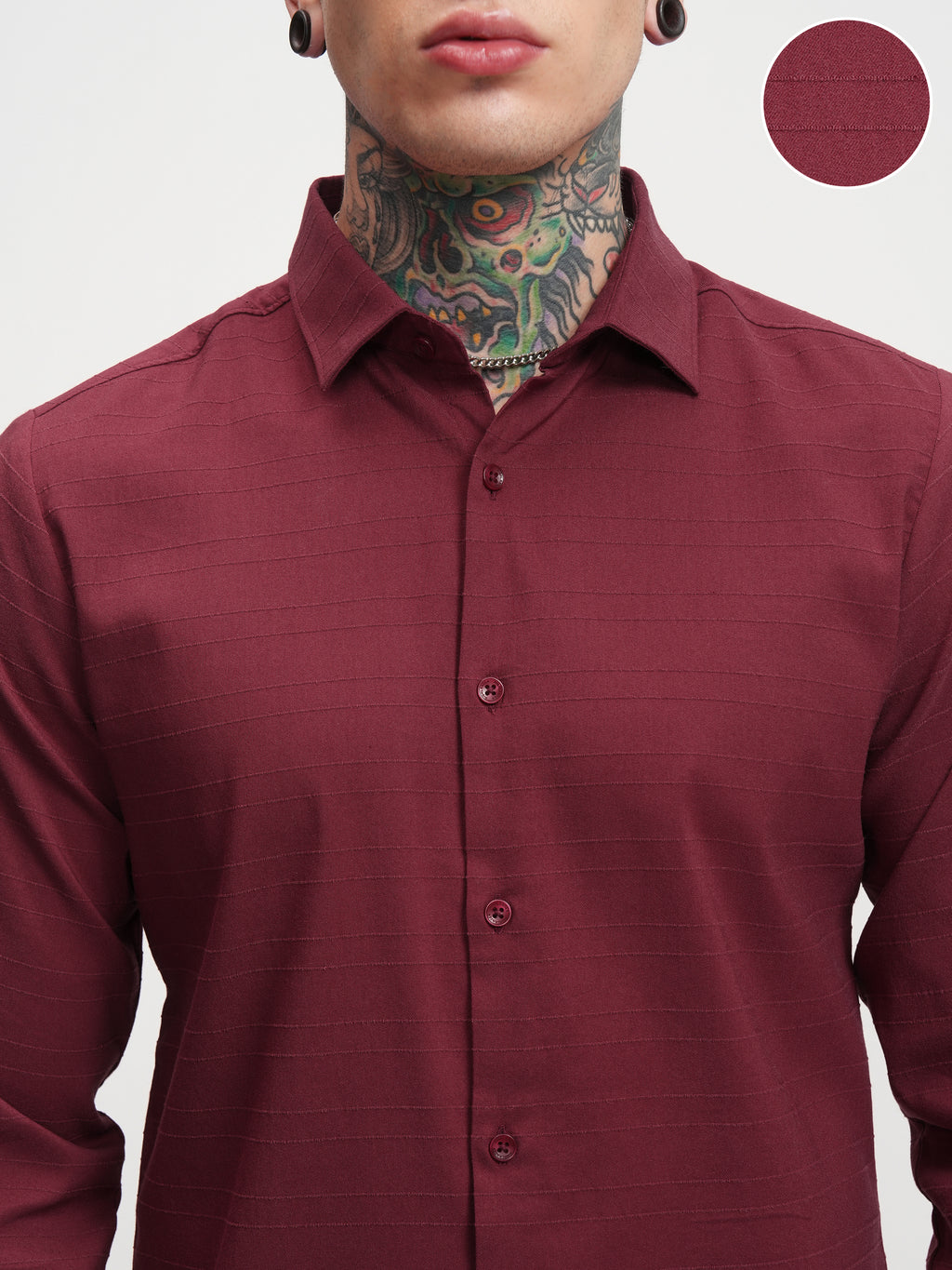Highlander Men Maroon Self Design Slim Fit Casual Shirt - Maroon - Image 5