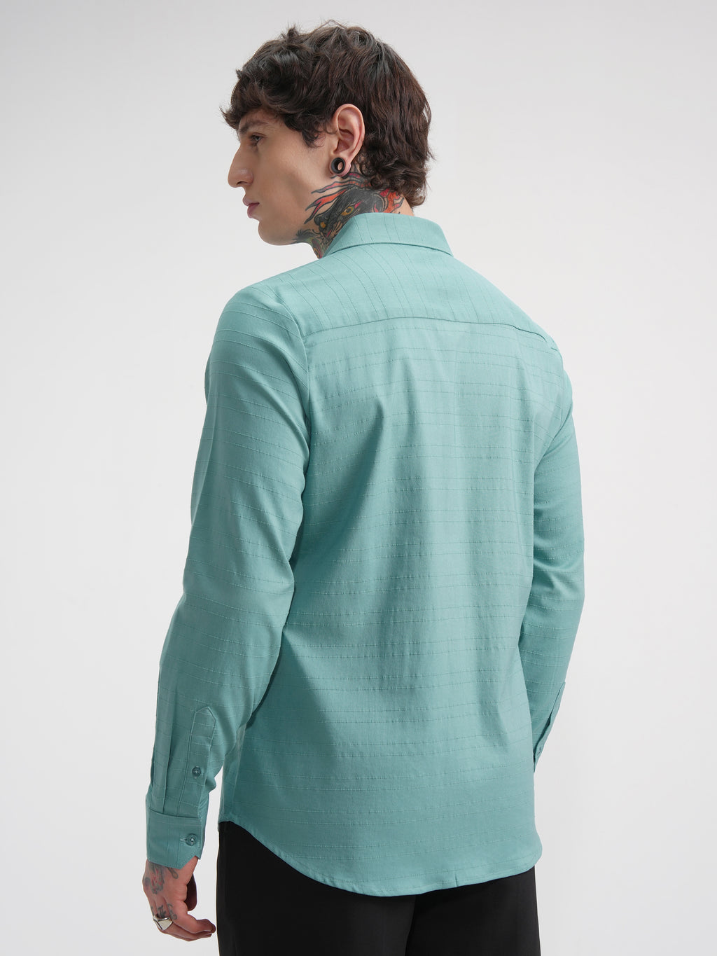 Highlander Men Green Striped Slim Fit Casual Shirt - Green - Image 3