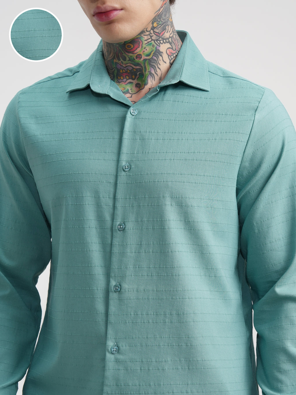 Highlander Men Green Striped Slim Fit Casual Shirt - Green - Image 5