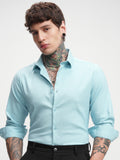 Highlander Men Blue Self Design Slim Fit Casual Shirt - Blue - Image 1