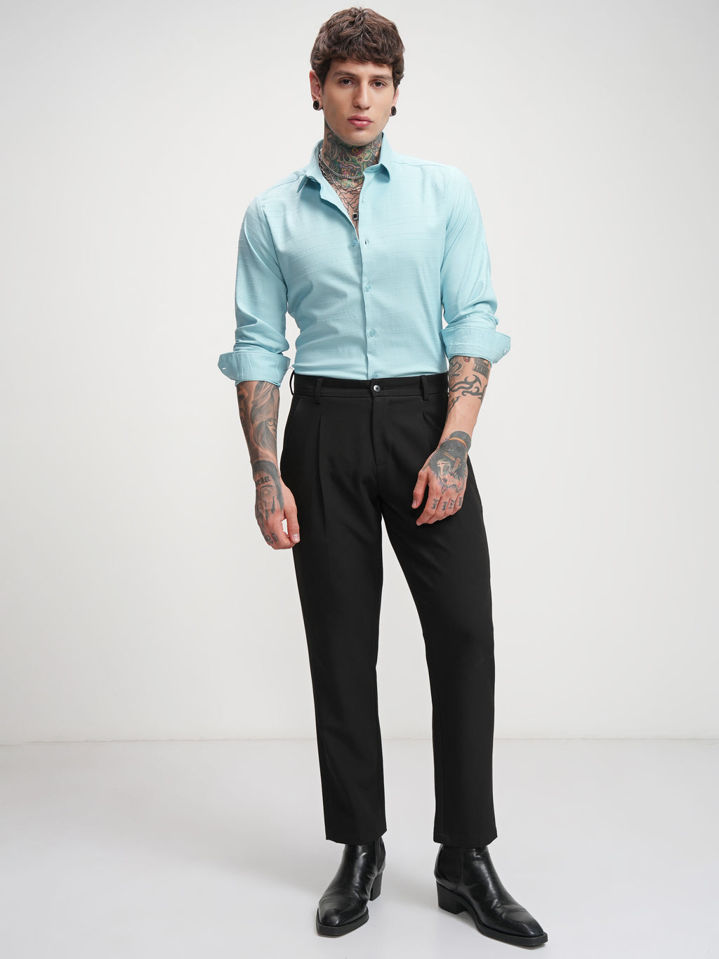 Highlander Men Blue Self Design Slim Fit Casual Shirt - Blue - Image 2