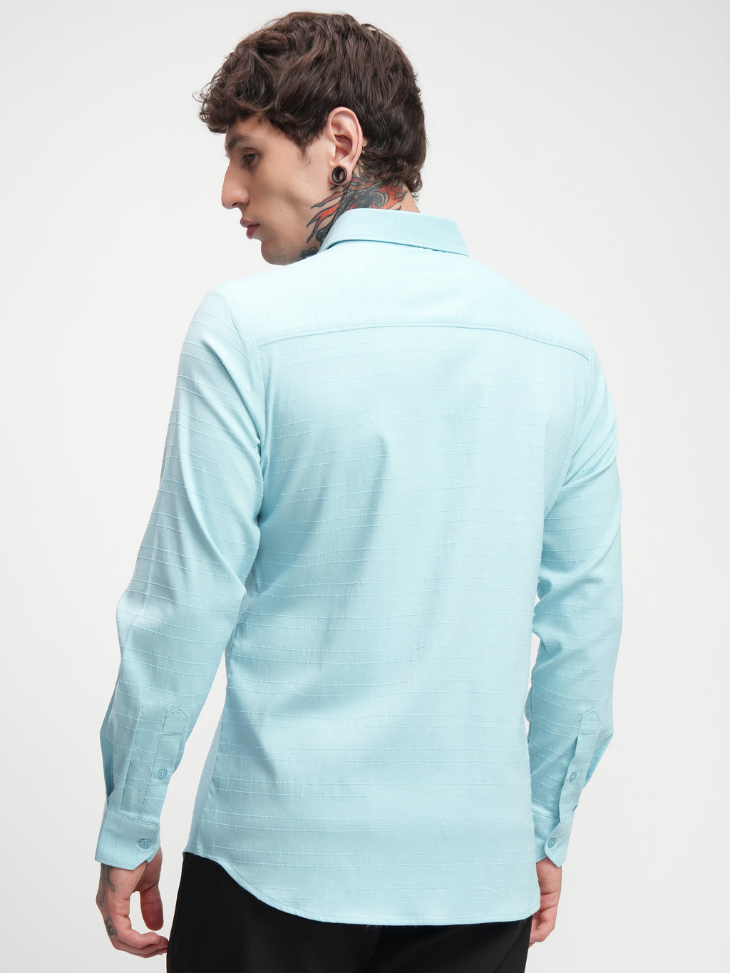 Highlander Men Blue Self Design Slim Fit Casual Shirt - Blue - Image 3