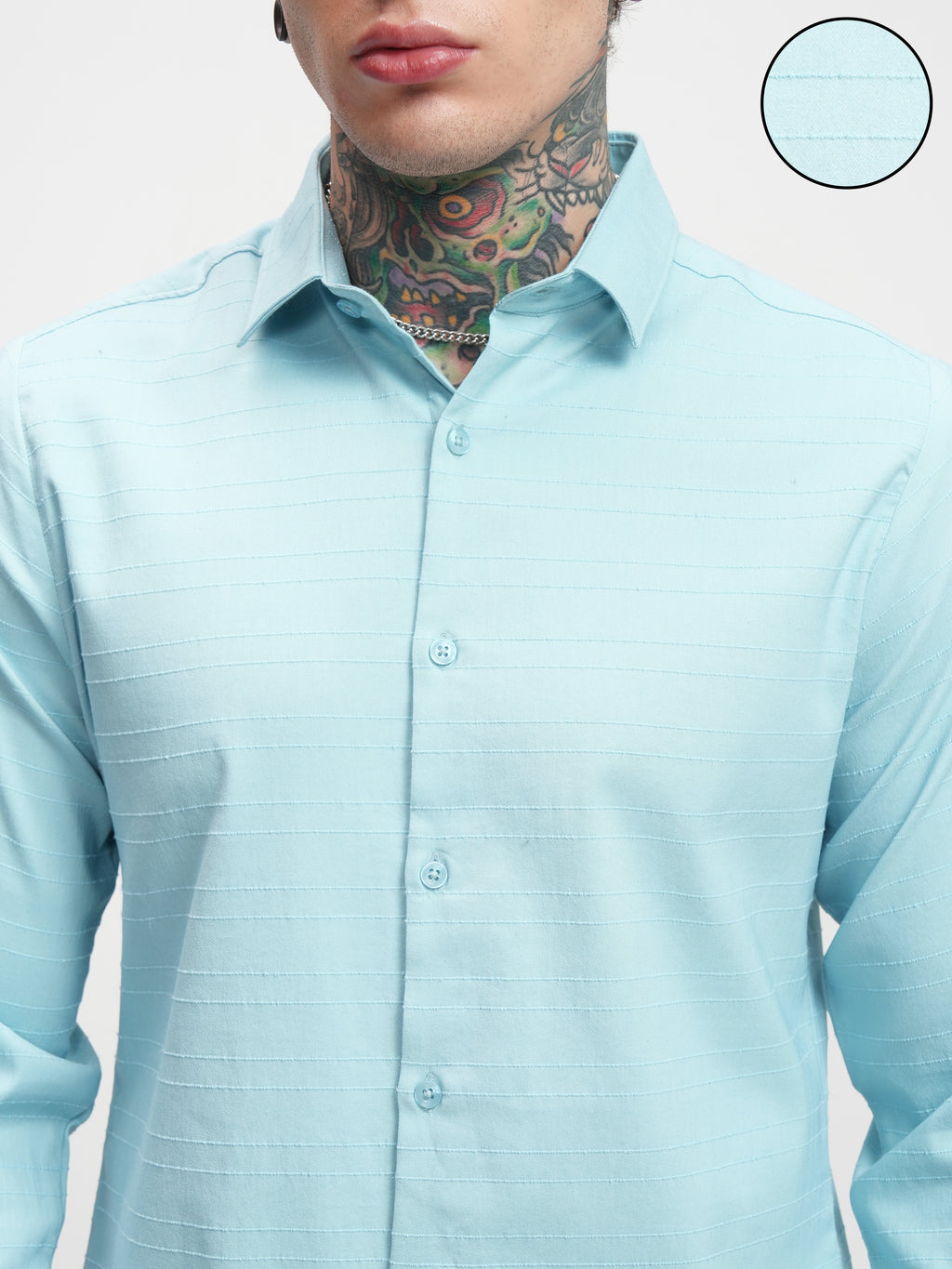Highlander Men Blue Self Design Slim Fit Casual Shirt - Blue - Image 5