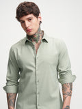 Highlander Men Green Self Design Slim Fit Casual Shirt - Green - Image 1